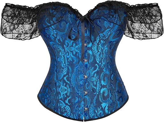 luoluoluo Women's Basque Gothic Bustier Boned Satin Lace up Overbust Jacquard Steampunk Corset Top Vintage Strapless Ruched Corset Renaissance Push Up Bodyshaper Top Plus Size Costume for Club Party