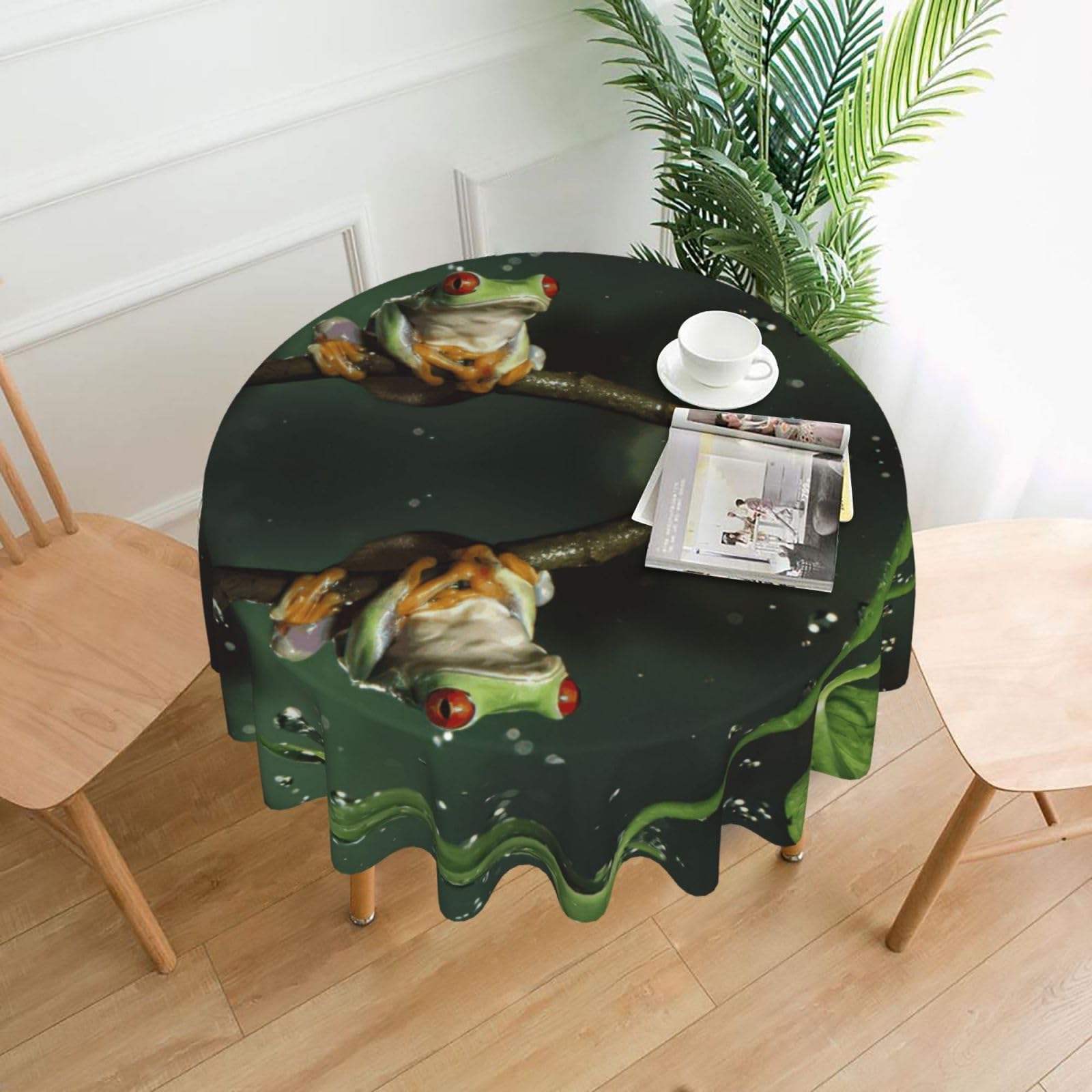 Uusnwaa Peace Tree Frog Print Round Tablecloth 60 Inch, Stain Wrinkle Resistant Washable Polyester Table Cover For Kitchen Party