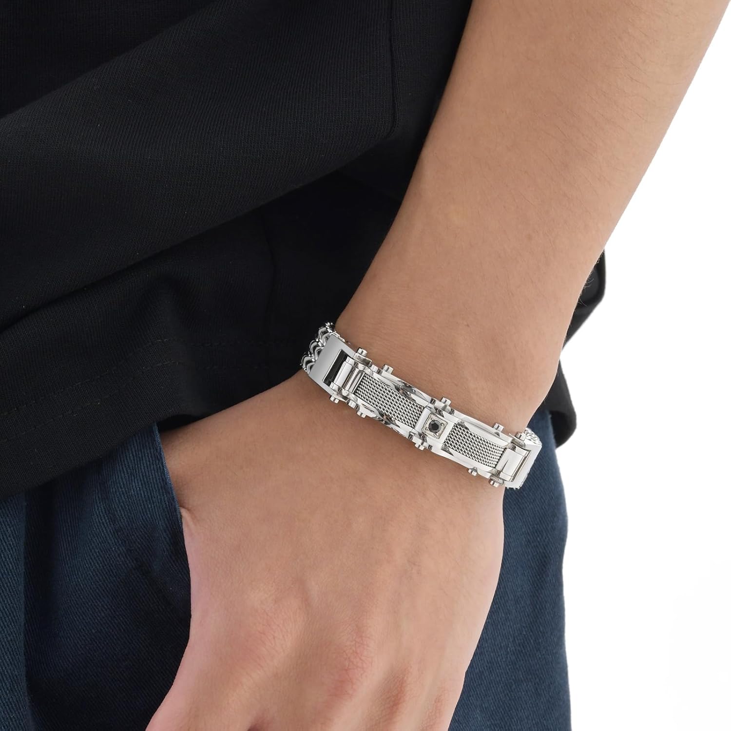 Chunky Franco Chain Bracelets for Men - 12mm Width Stainless Steel Square Cuban Link, Sturdy Metal Hip Hop Wristband Premium Cool Stylish Wristband Jewelry Valentines Gifts for Him Boyfriend Husband