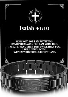 American Flag Bible Verse Bracelet for Men Cross Inspired Christian Stainless Steel Straps Watch Band Adjustable Link Cross Bracelet Faith Christian Religious Jewelry Gifts Christmas Valentine