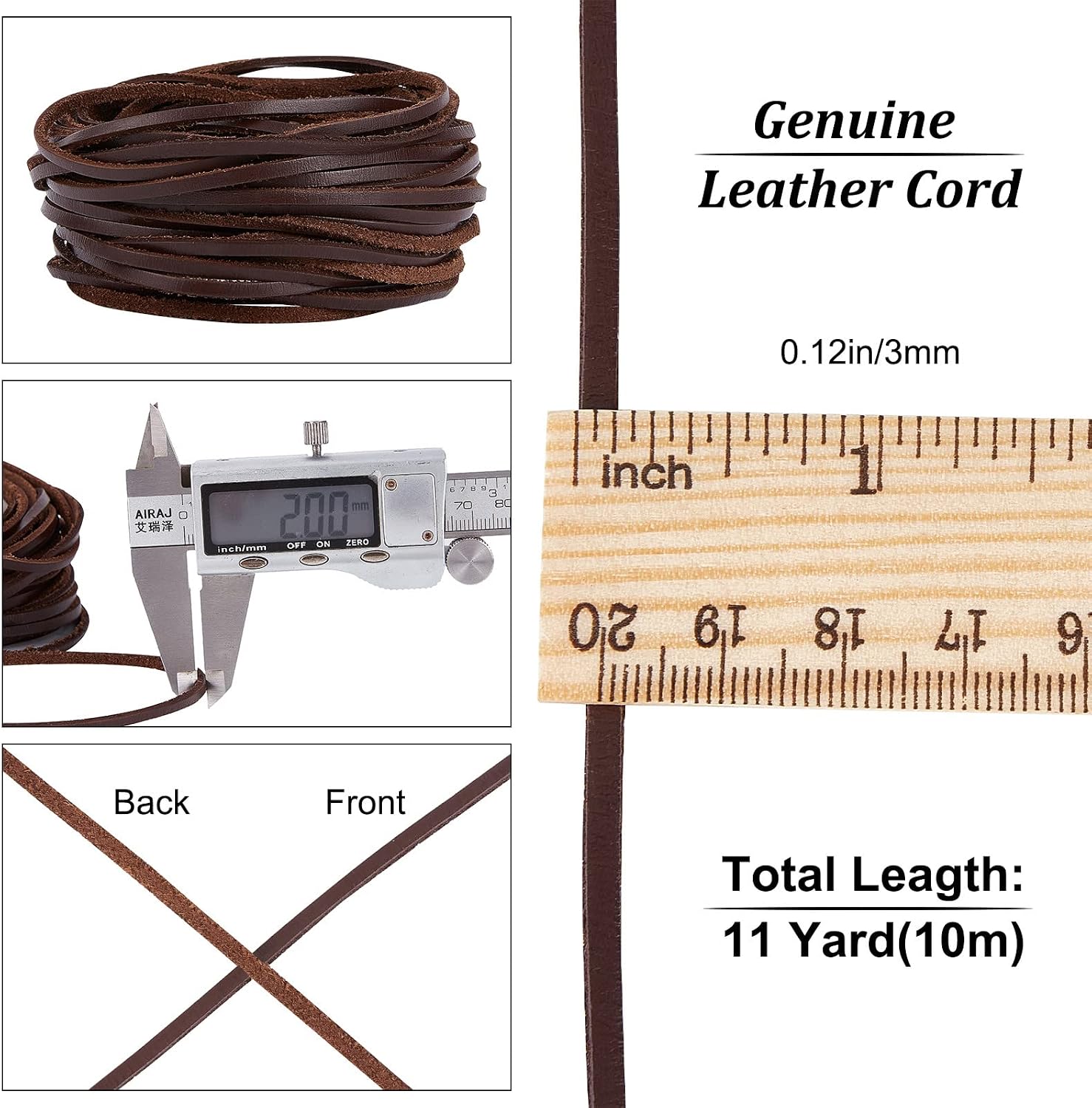 GORGECRAFT 11Yds 3mm Flat Genuine Leather Cord String Natural Leather Craft Lace Strips Full Grain Cowhide Braiding String Roll for Jewelry Making DIY Braided Bracelets Belts Keychains(Coconut Brown)