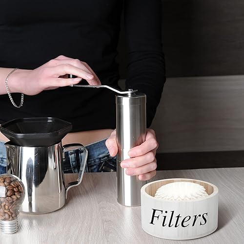 Miniatura 5 de Chunful Contenedor de filtro de café de madera con tapa, accesorios de bar de granja, organizador de estación rústica para almacenar varios papeles,