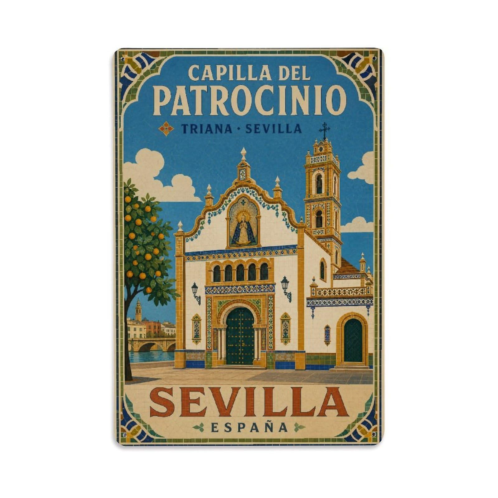 Huiyhb 8X12inch(20X30cm) Vintage Travel Capilla Patrocinio Seville Chapel Triana Metal Tin Sign