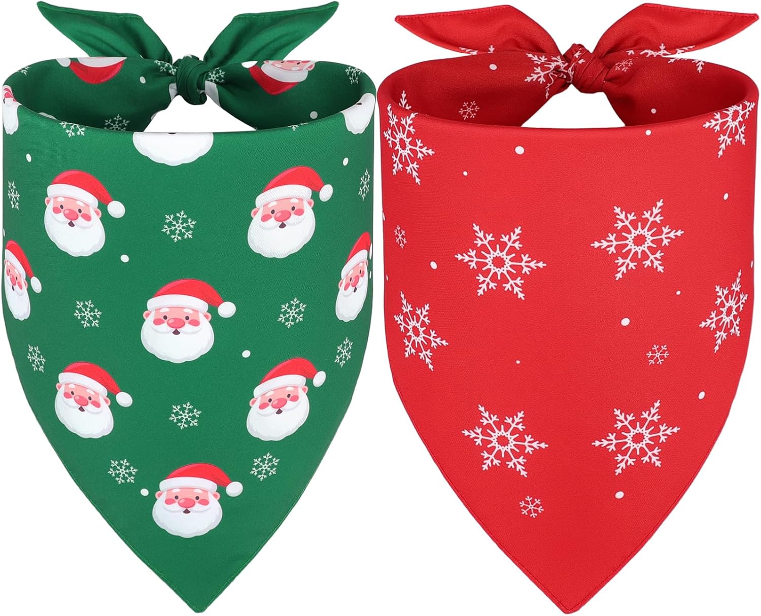 Vivifying Christmas Dog Bandana 2-Pack - Reversible Santa Snowflake Holiday Scarves for Small Medium Large Dogs Size L