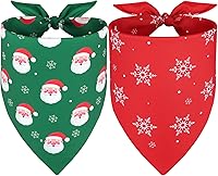 Vivifying Christmas Dog Bandana 2-Pack - Reversible Santa Snowflake Holiday Scarves for Small Medium Large Dogs Size L