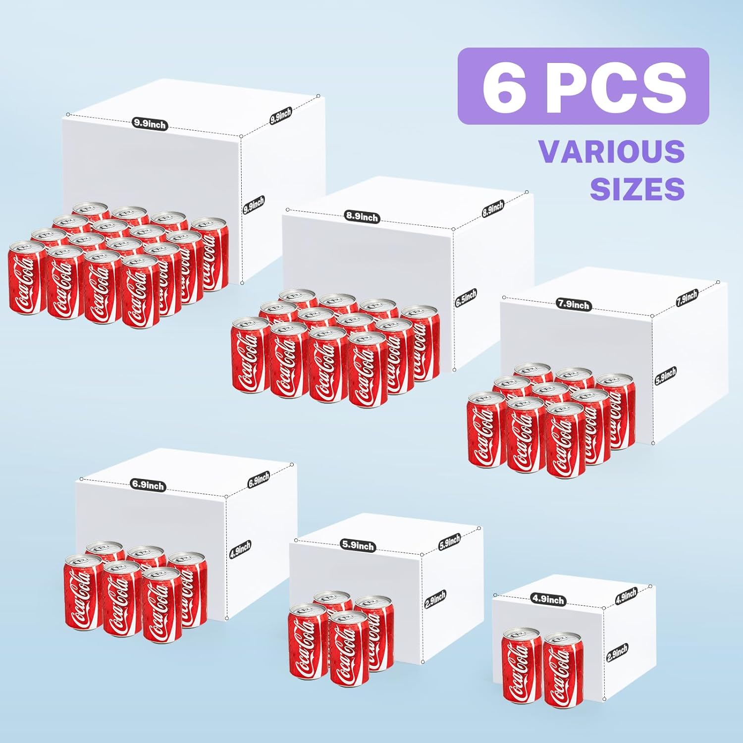 6Pcs Buffet Risers, Large Food Risers for Buffet Table, White Acrylic Display Stand for Parties, Catering, Dessert, Jewelry Collectibles (10" 9" 8" 7" 6" 5")