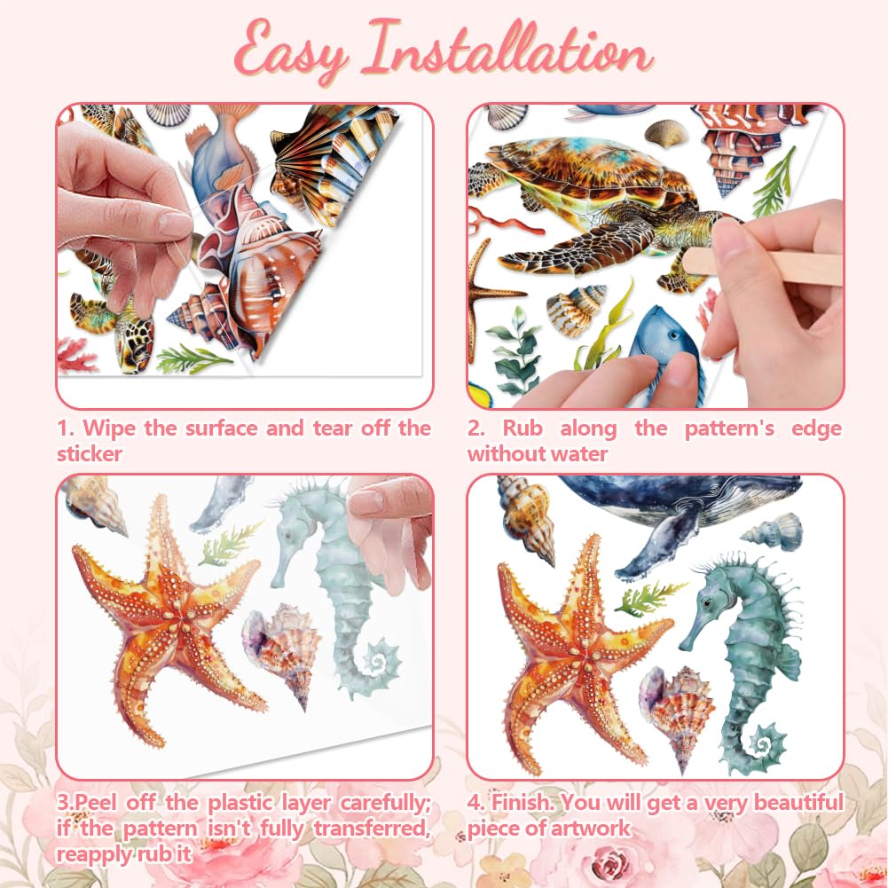 Peacoblue Rub on Transfers for Crafts 3Pcs Undersea World 15cmx30cm - Image 3