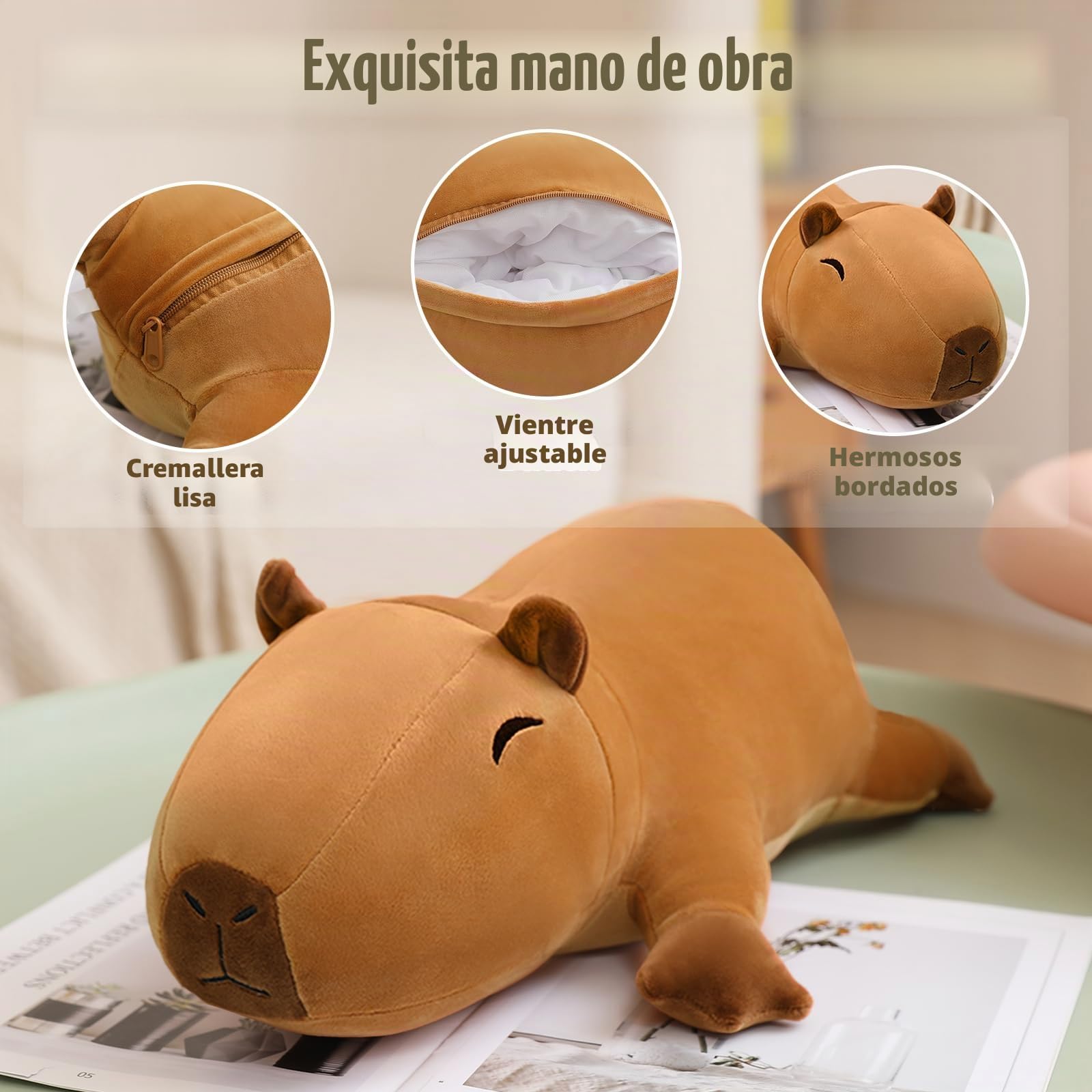 SQEQE Capybara de Peluche Animal de Peluche con 4 bebés, Lindos Animales de Peluche de Capybara Almohada de Peluche Suave Regalos de cumpleaños para niñas y niños