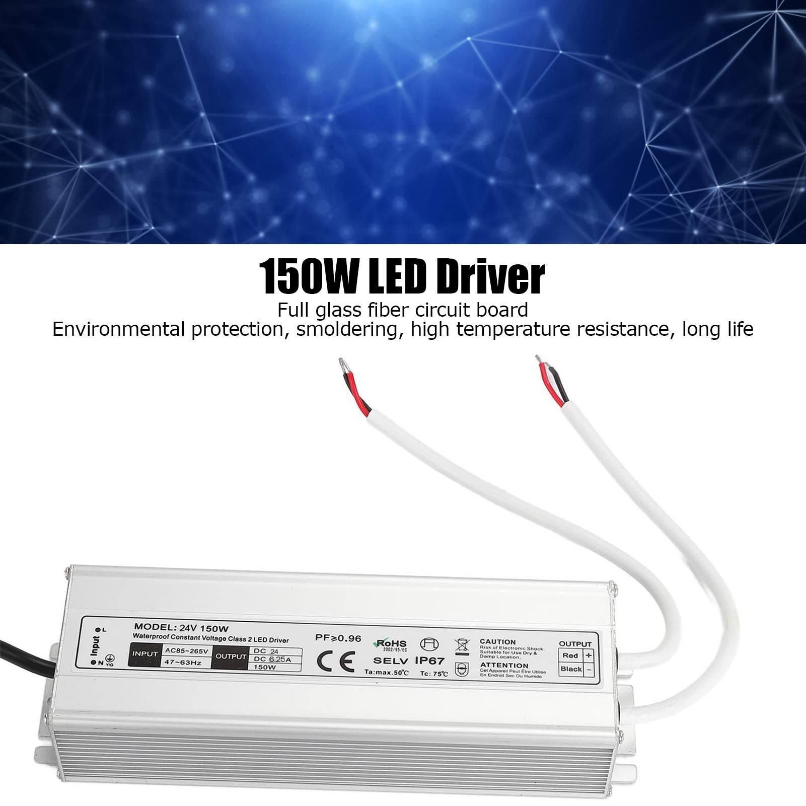 Driver LED 150W 12V/24V Impermeabile IP67 Trasformatore LED Alimentatore LED da 85~265V AC a 12V/24V DC Uscita a bassa tensione per luce LED, Computer Project, Industrial, Luce esterna(Spine UE-24V)