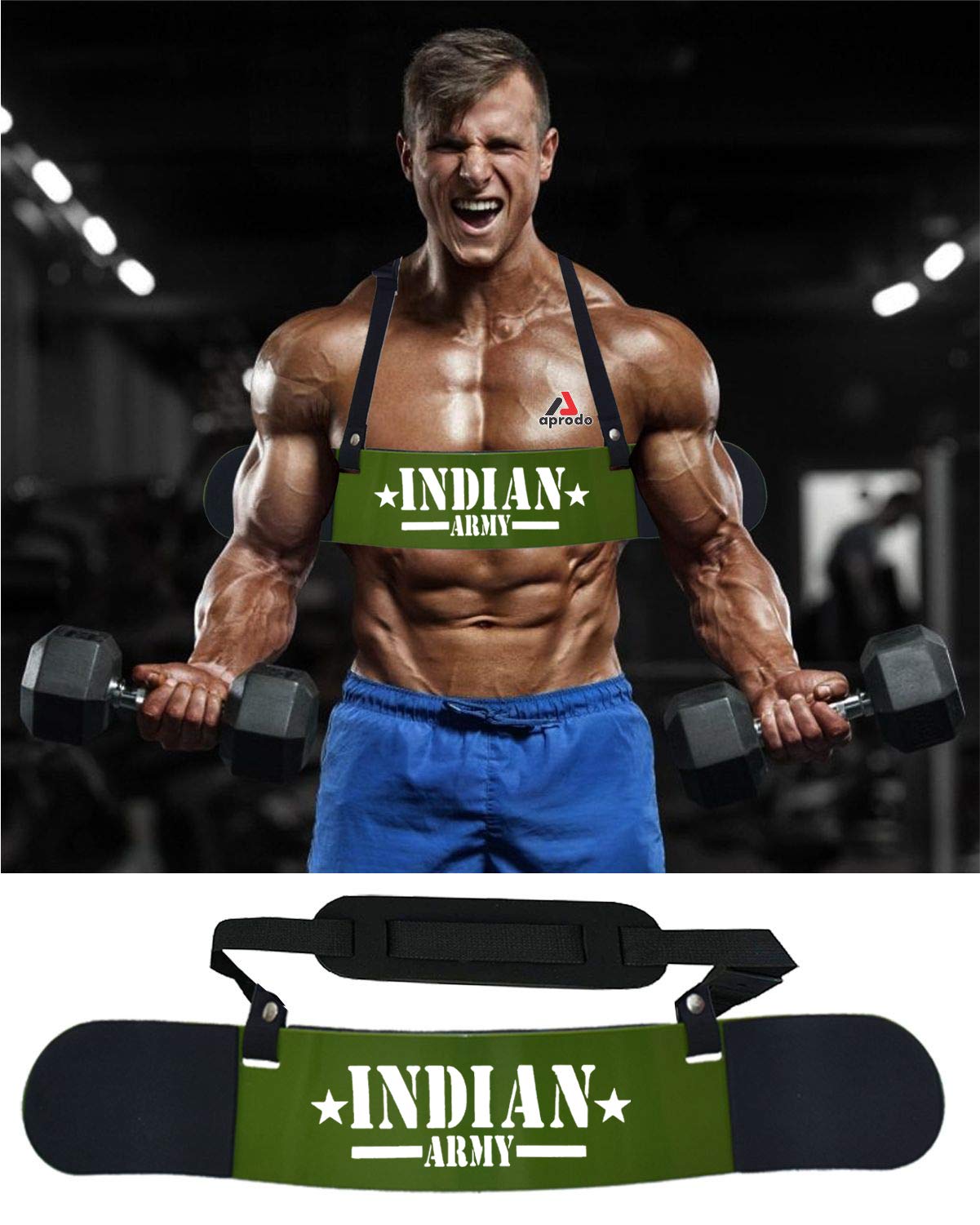 Aprodo New Professional Arm Blaster, Biceps Muscle Workout, Heavy Duty Thick Gauge, Padded, for Men & Women (Indian Army)
