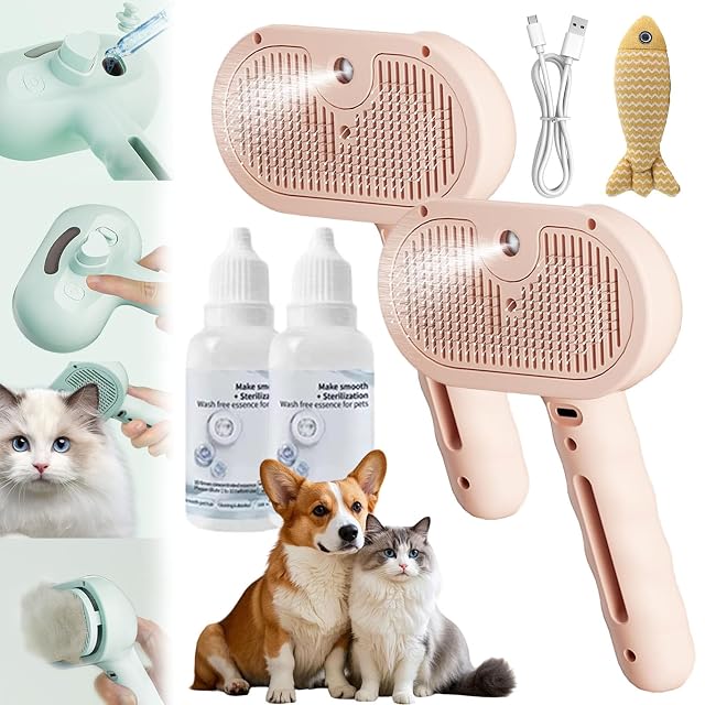 Cepillo para perro, cepillo de vapor para perros, recargable silencioso 3 en 1