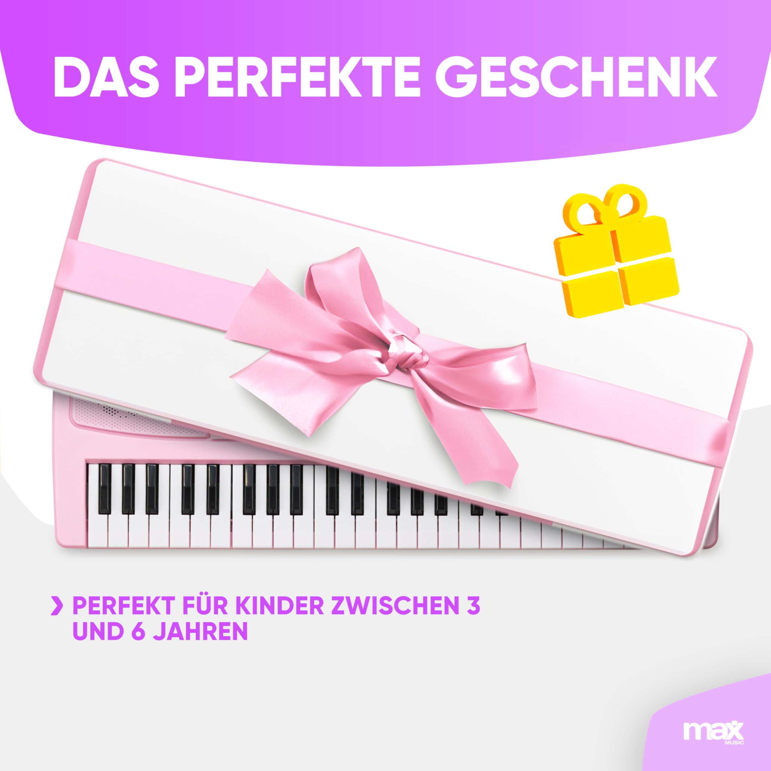 MAX KD49P - Kinder Keyboard mit 49 Tasten mit Mikrofon, 16 Klangarten, 8 Rhythmen & Sounds, Kinderklavier mit Aufnahmefunktion, 8h Akku - E Piano Kids, Keyboard Piano Spielzeug für Kinder ab 4 Jahre