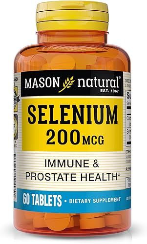 Mason Natural Selenium 200 mcg - Suplemento antioxidante para apoyo inmune y salud de la próstata traza esencial mineral 60 comprimidos