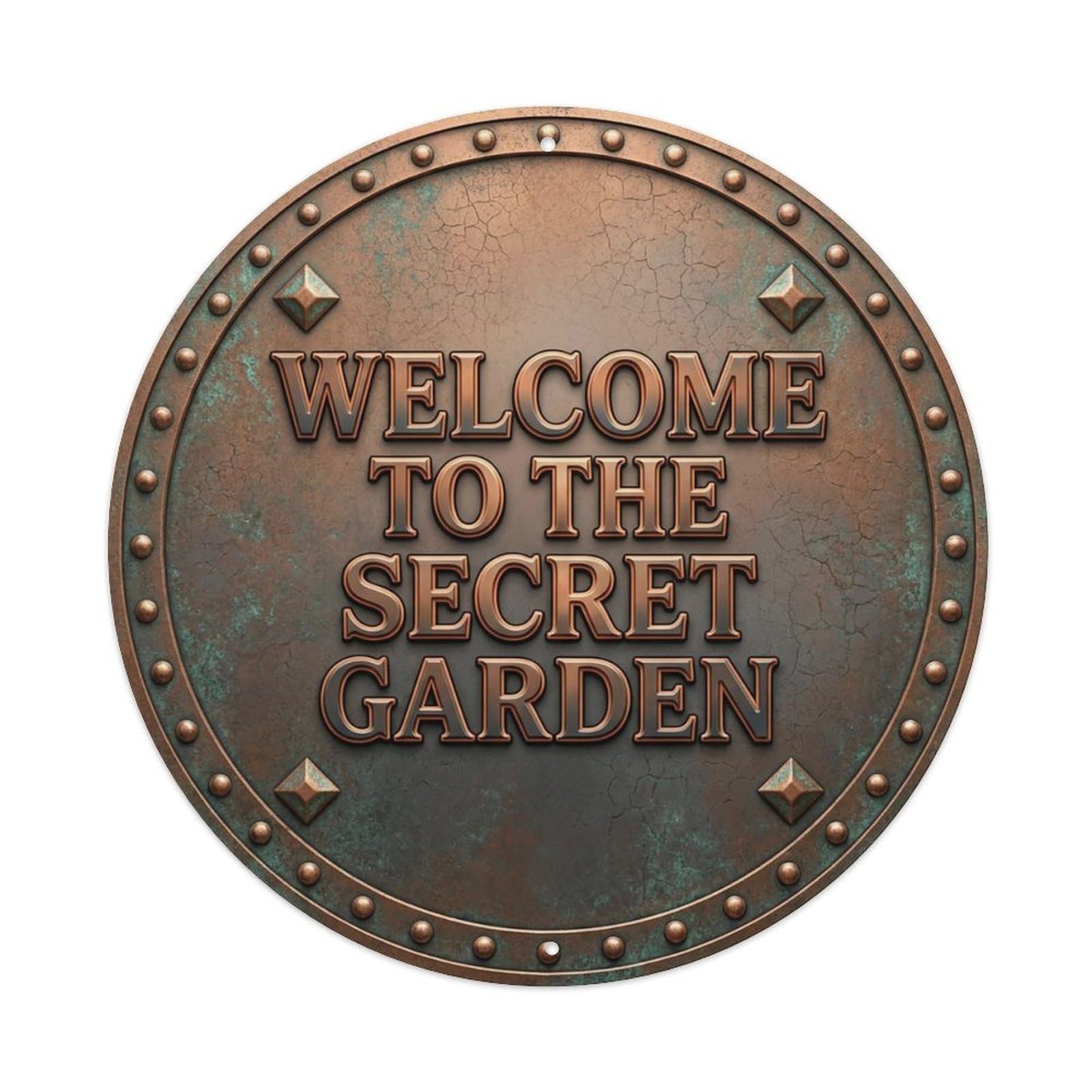 Vintage Welcome Secret Garden Copper Graphite Aged Metal Tin Sign