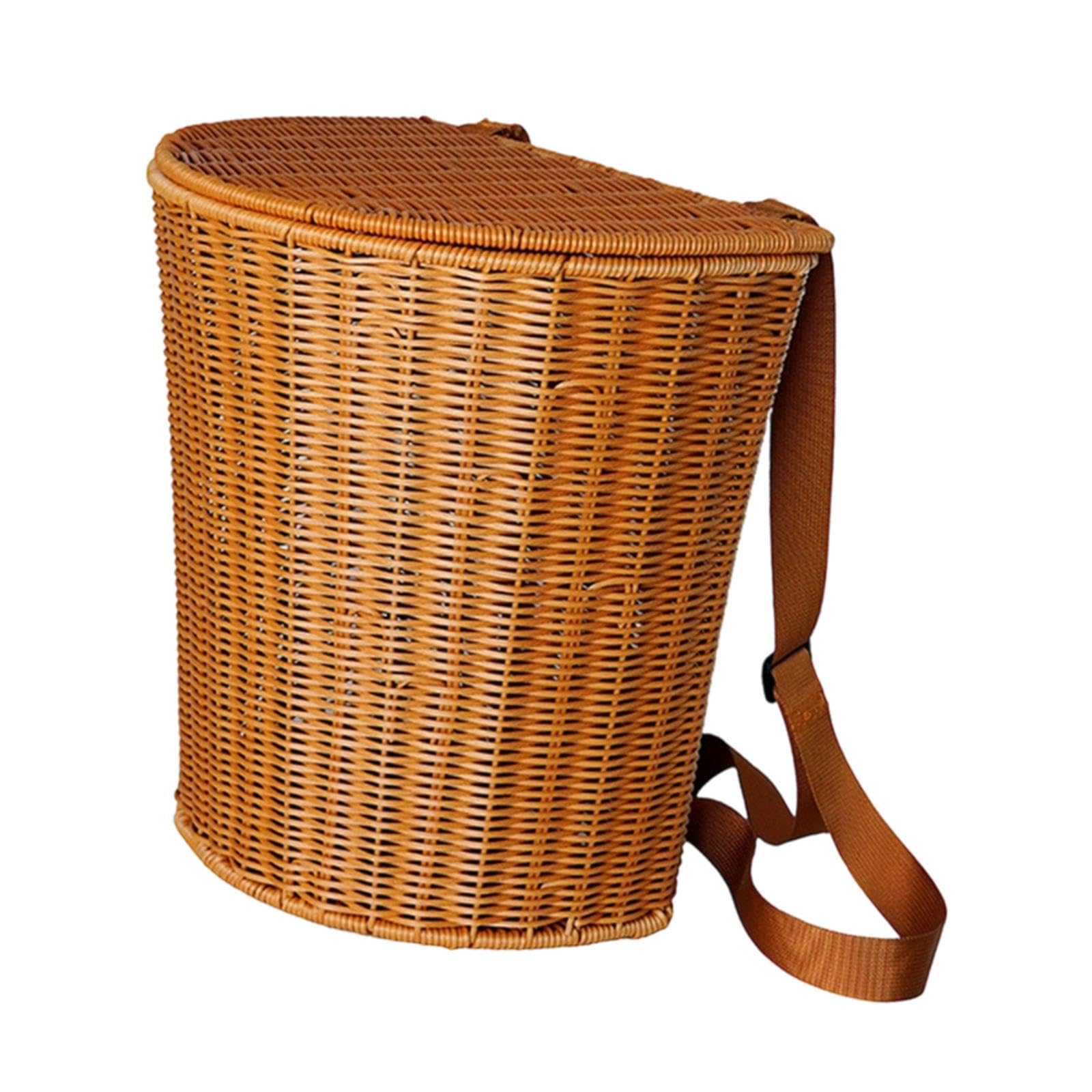 Cesta para Recoger Hojas de Té, Cesta de Flores, Mochila de Compras Tejida a Mano, Cesta de Picnic, Material PP Portátil, Adecuada para Acampar, con Tapa