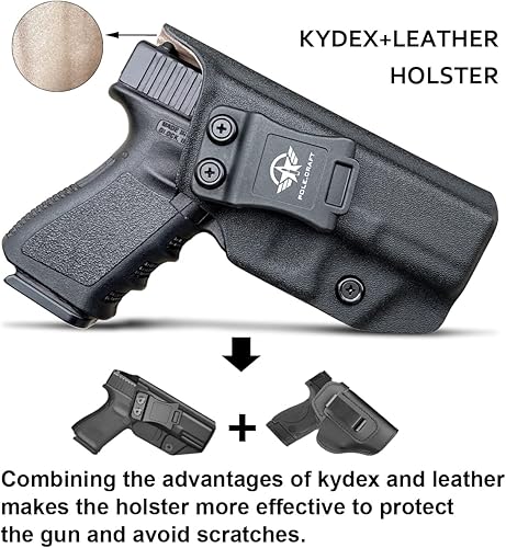 Miniatura 2 de IWB Funda de cuero Kydex compatible con Glock 19 19X 25 44 45 (Gen 3 4 5)  Glock 23 32 (Gen 3 4) Pistola - Cintura interior oculta para G19 G19X G23