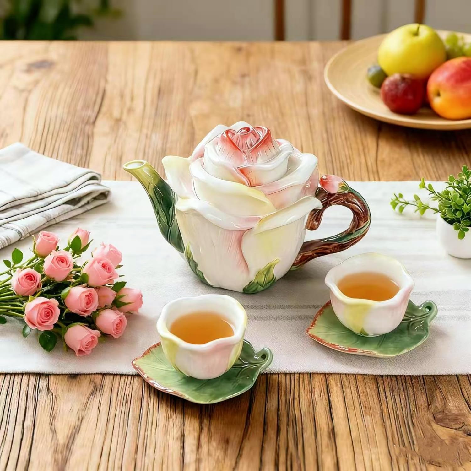 Amazon.com | Minigift Ceramic Mini Rose Tea Pot Set, 3D Hand