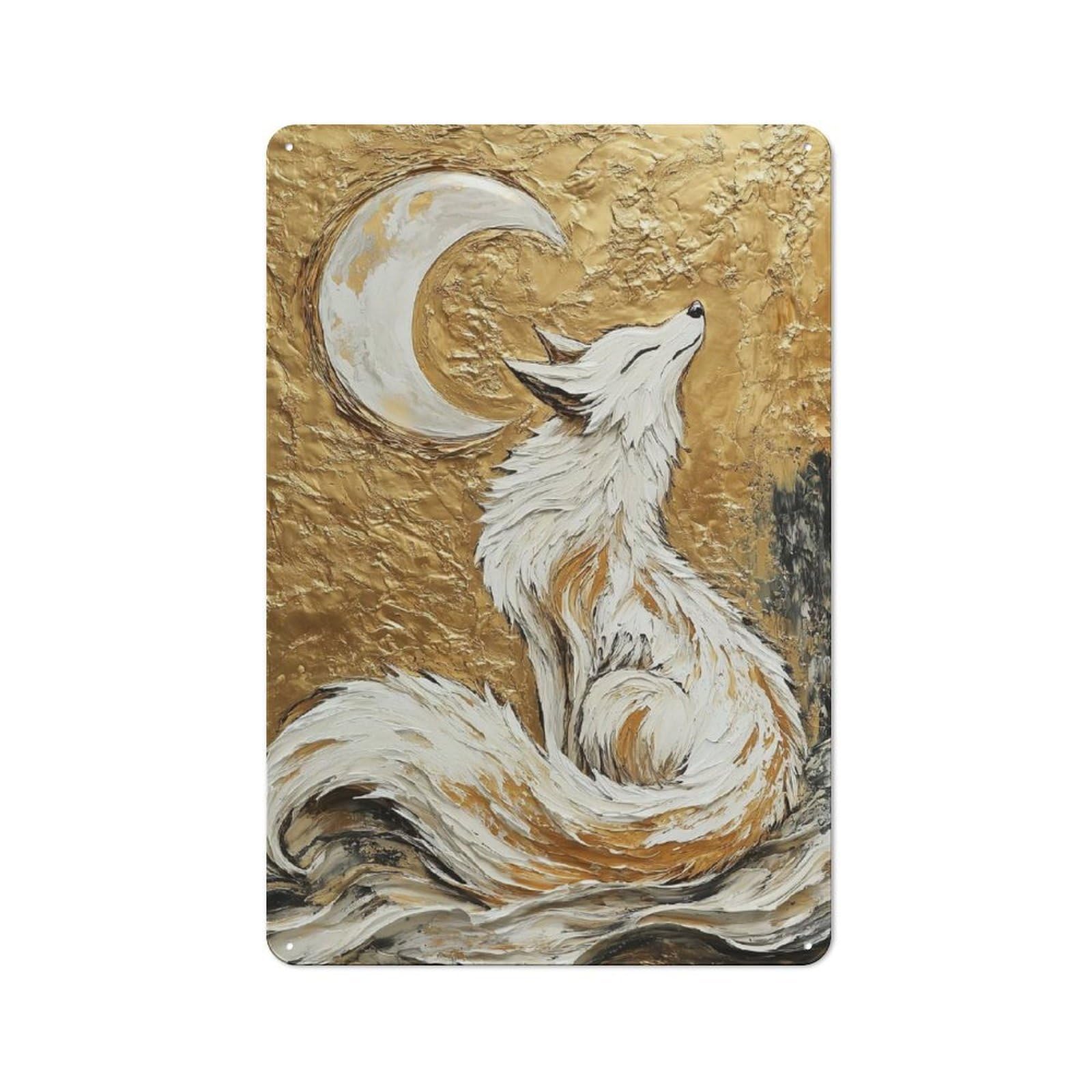 Junmoney Fox Under Crescent Moon Rustic Tin Sign 30X20cm Featuring For Bar Or Restaurant, A Housewarming Gift For Bar Decor Enthusiasts