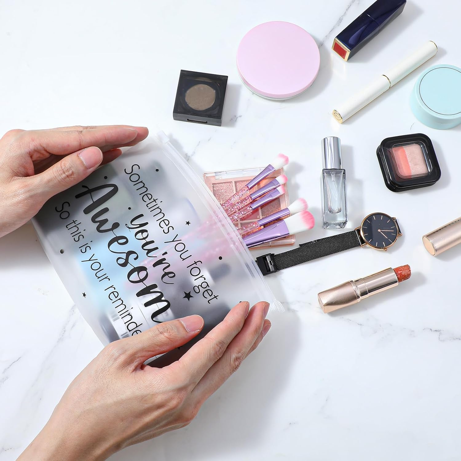 200 Pcs Inspirational Gifts for Women Bulk - EVA Cosmetic Makeup Bags with Zipper, You Are Awesome Travel Toiletry Pouch for Nurse, Teacher Appreciation & Birthday Christmas Gift (8 x 6 Inch) - Image 5