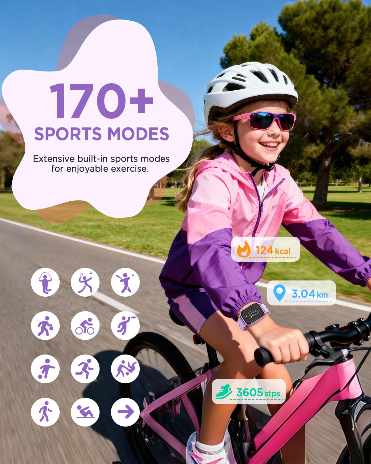 RUXINGX 2025 Smartwatch Bambini, 1,52" Orologio Smartwatch Bambina con 170+ Sports, Pet Digitale,Frequenza Cardiaca, Sonno, Audiolibri, Flashcard, 20 Giochi, Contapassi IP68, 4-12 Anni Regalo, Viola