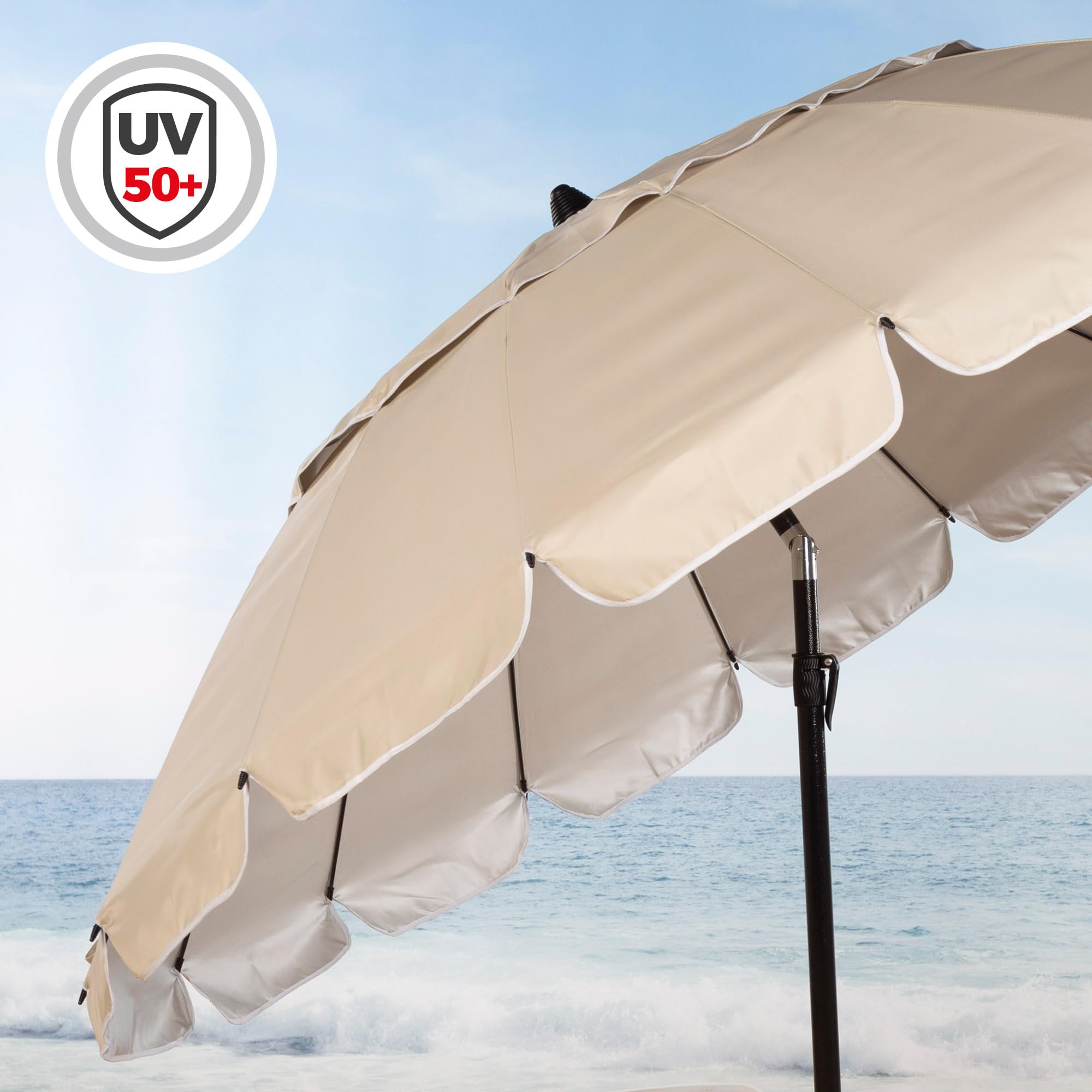 AKTIVE Sombrilla playa anti viento plegable e inclinable Ø240 cm, Con protección UV 50, paravientos playa, sombrillas parasol grandes, incluye bolsa de transporte y protección