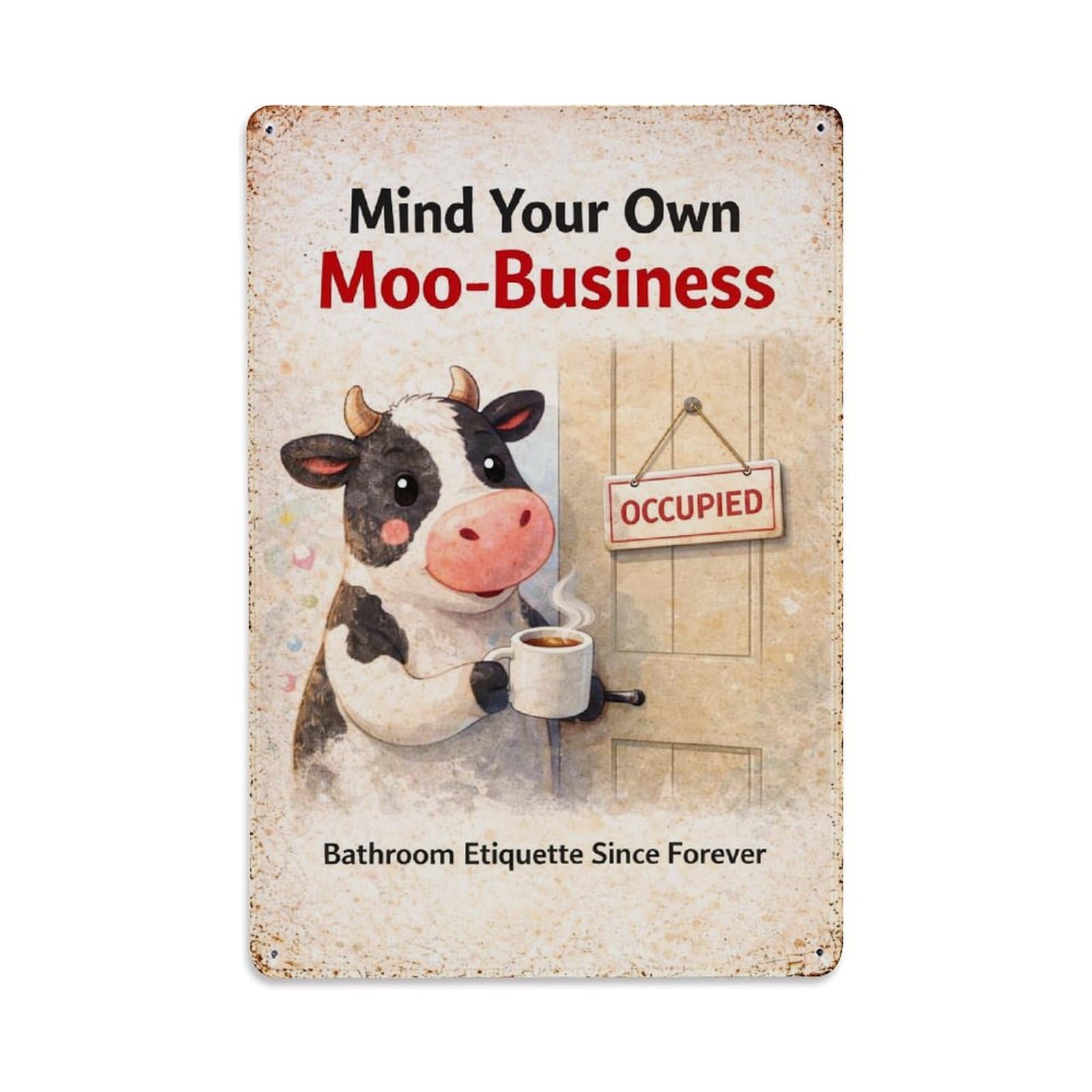 Jdfenggu Vintage Cow Holding Coffee Cup Door Sign Retro Metal Tin Sign, Decor Art Poster For Bar, Home, Man Cave, Kitchen, Laundry Room Gift 8X12inch