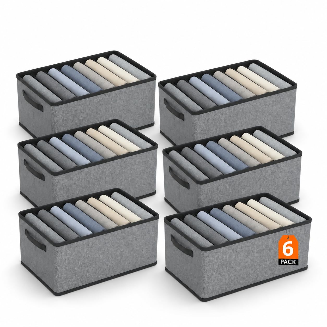 Pincho Schrank-Organizer, Aufbewahrungsboxen für Kleidung, Aufbewahrung zu Hause, Aufbewahrungsbox aus Stoff mit verstärkten Griffen, Schubladen-Organizer mit Fächern, faltbar, grau (6)