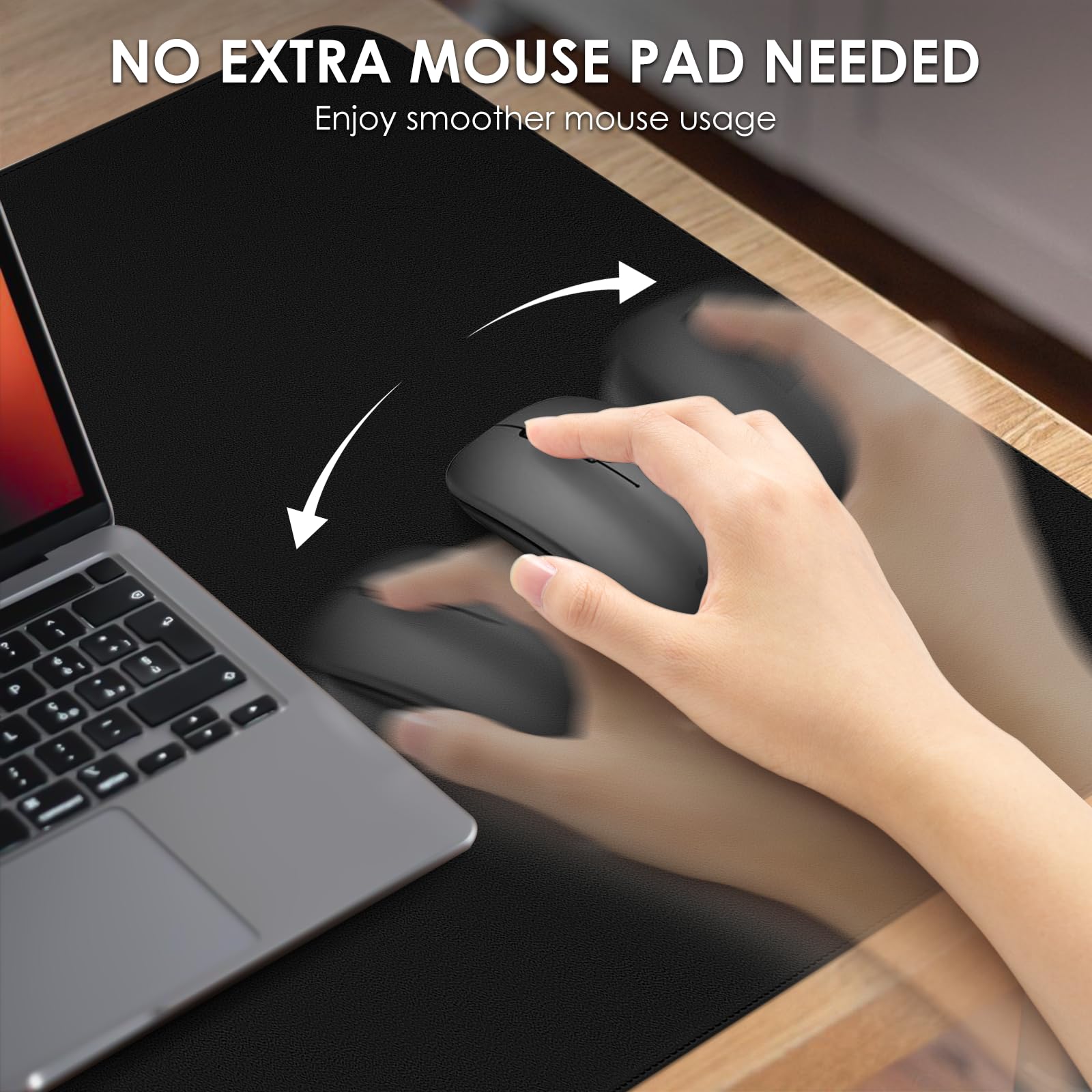 Vicwe Sous-Main 120x43cm Tapis de Souris en Cuir PU Antidérapant Imperméable Noir