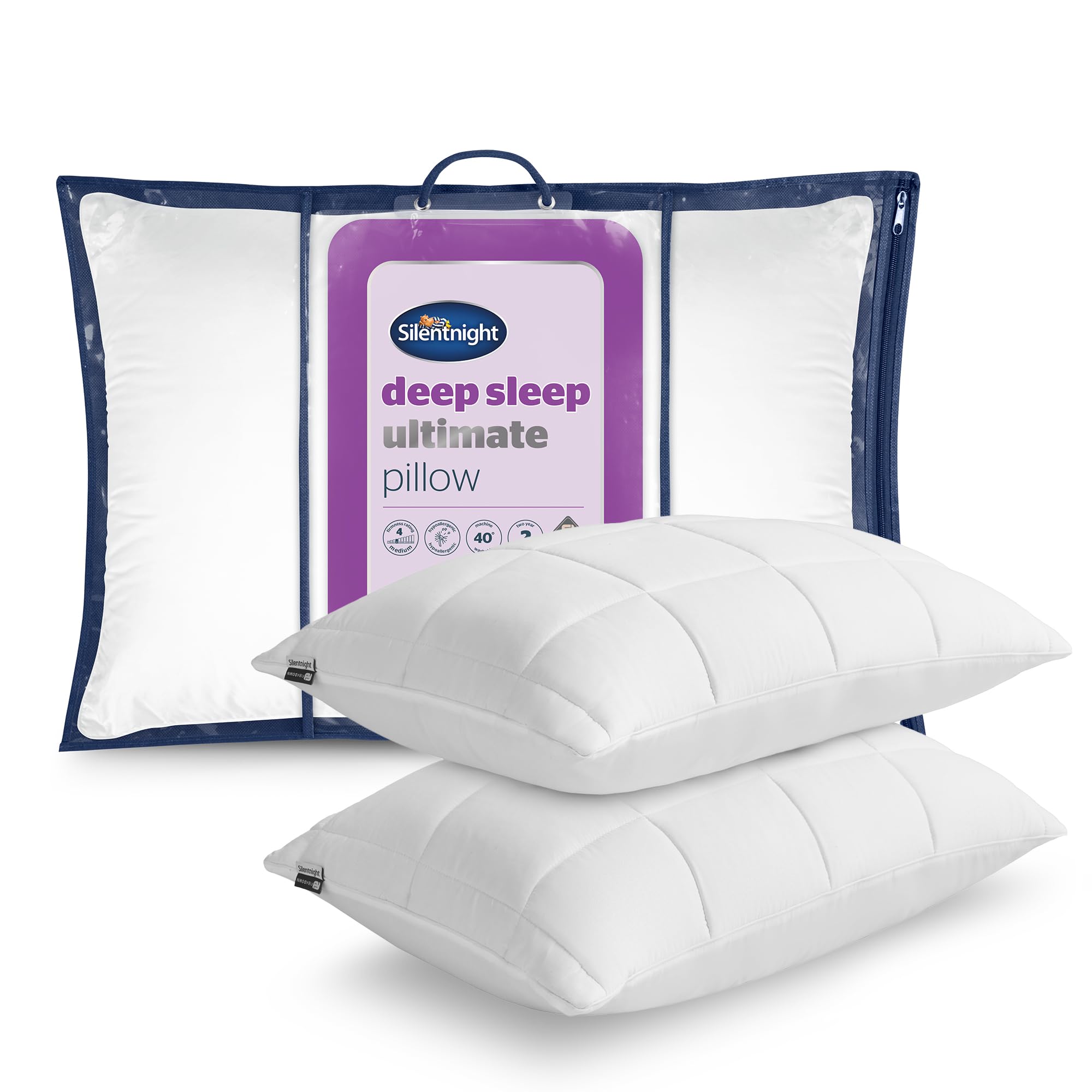 Silentnight Deep Sleep Ultimate Pillow - Luxurious Comfort Down-Like Fibadown Fibres and Soft Cosy Quilted Cover - Bouncy & Plump Bed Pillow for Side Sleepers - Head and Neck Support, 2 Pack โ image 1
