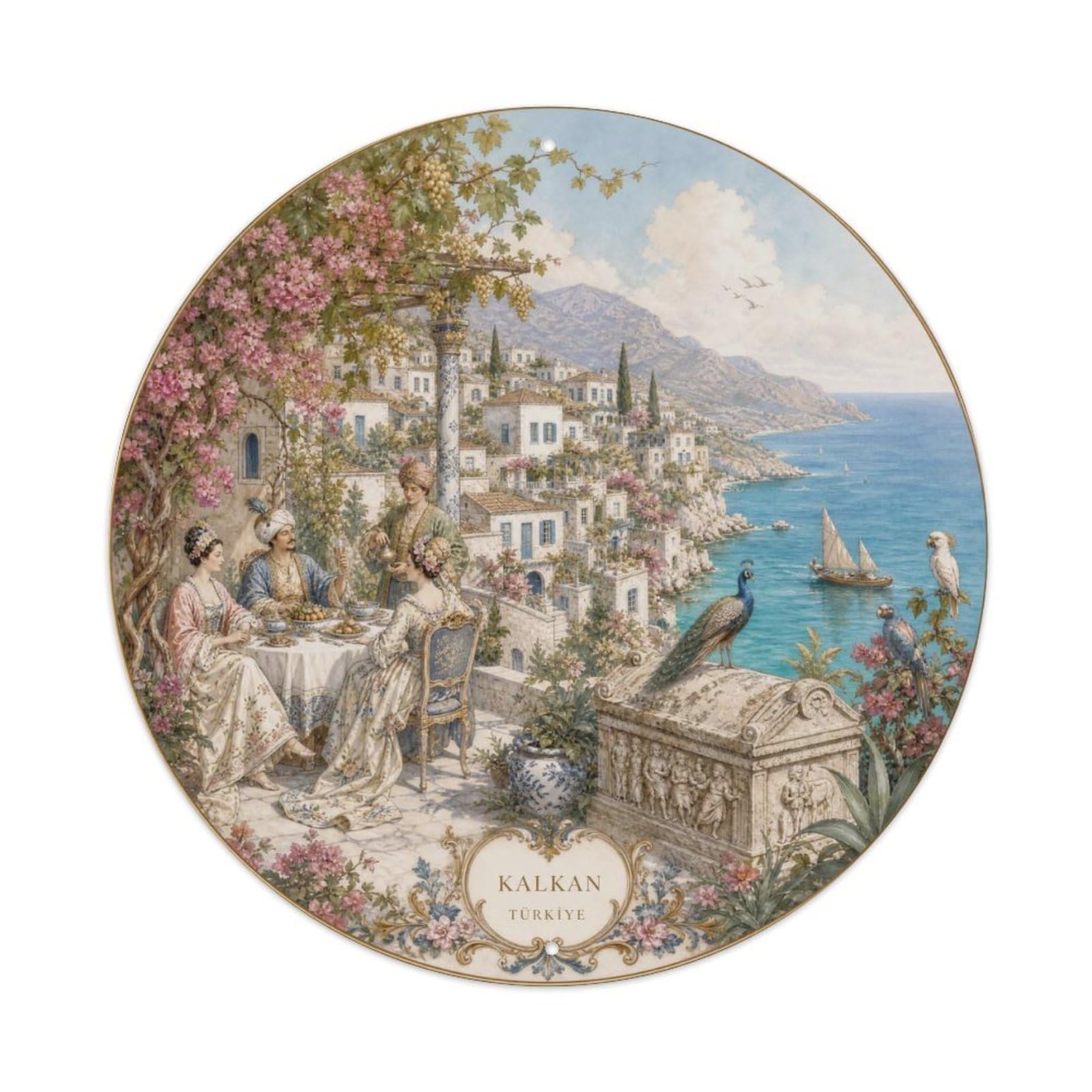 Kalkan Antalya Turkey Coastal Village Chinoiserie Metal Tin Sign