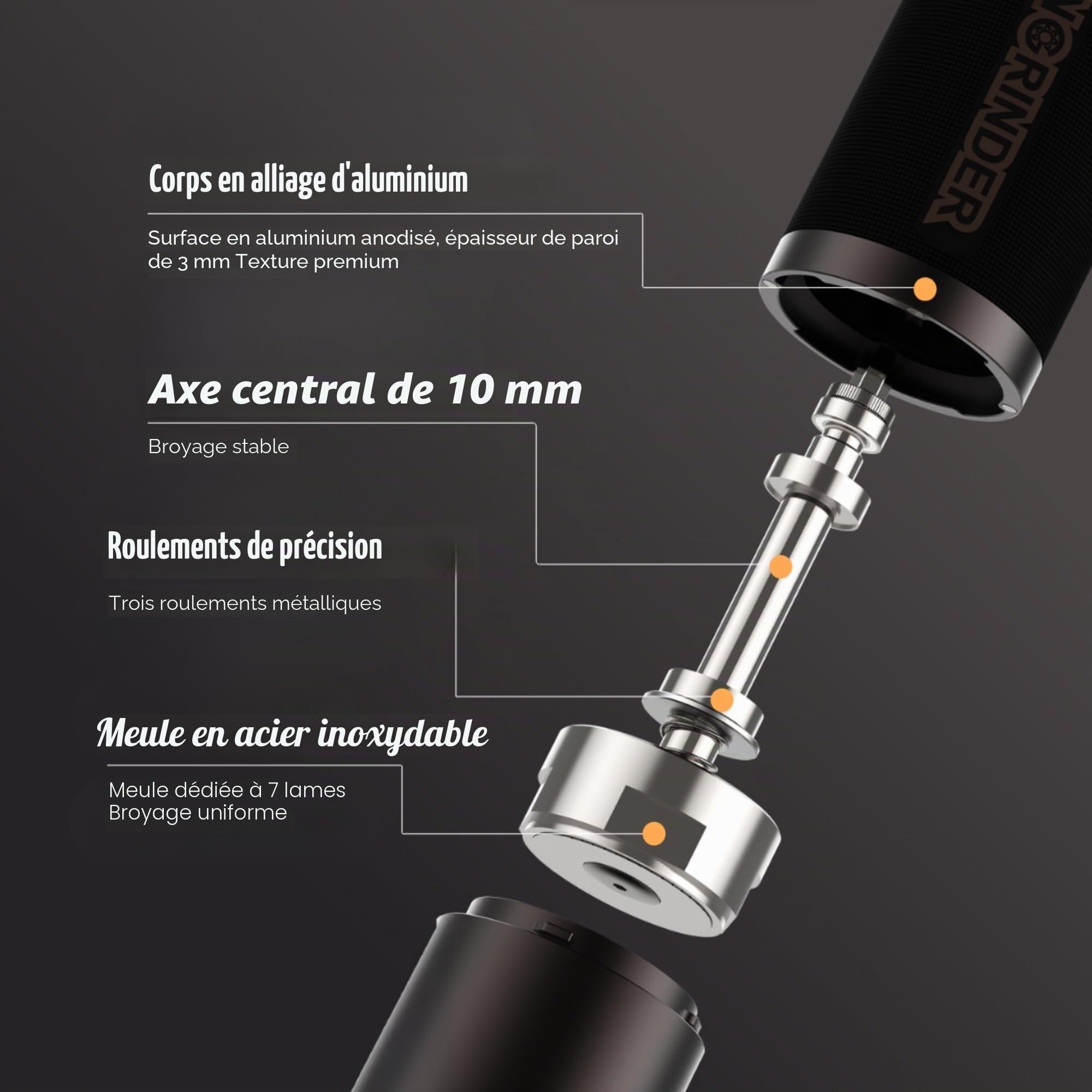 KINGrinder K7 Moulin à café manuel avec poignée incurvée, récipient magnétique et clip de poudre, broyeur conique professionnel 7 pans en acier inoxydable, capacité de 30 à 35 g