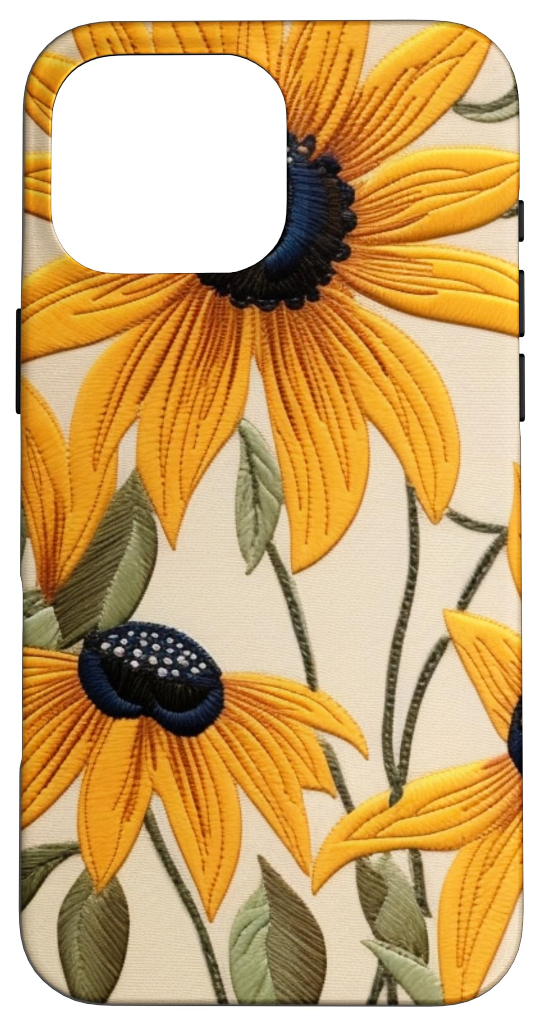 Black-Eyed Susan Flower Embroidery Art Print Case for iPhone 16 Pro Max