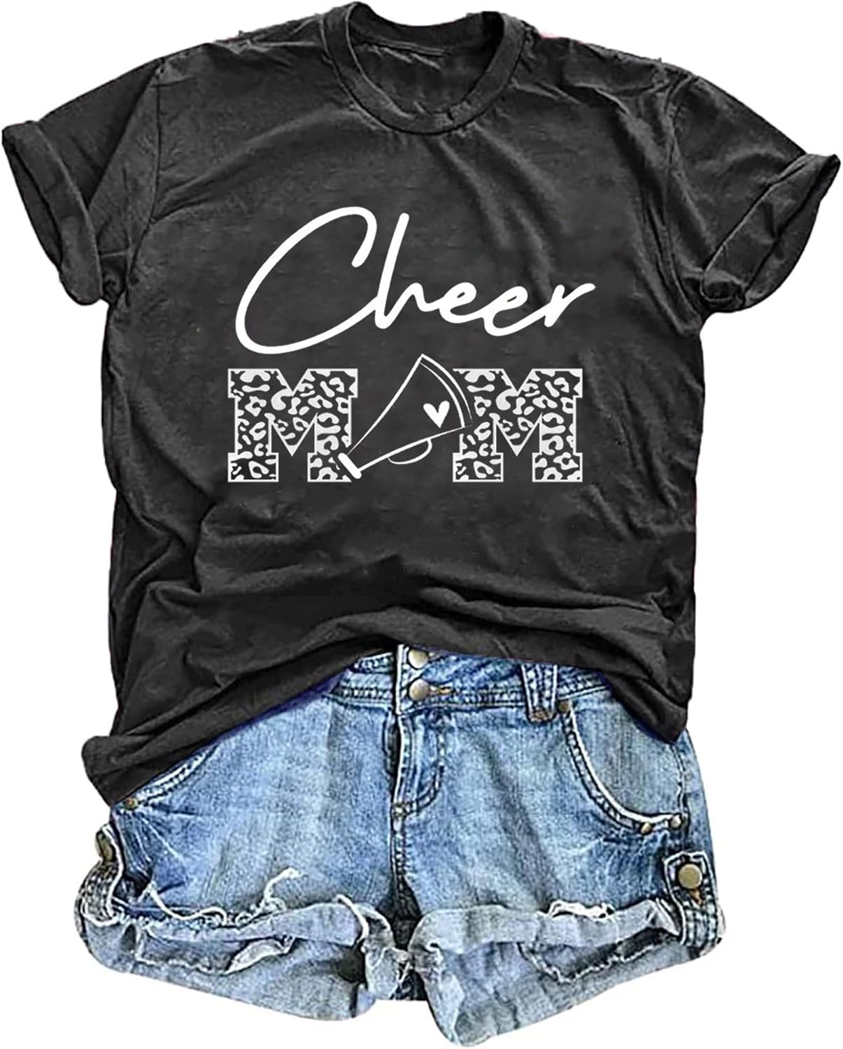 Cheer Mom Shirt for Women Letter Print Casual Short Sleeve Tee Tops Game Day T-Shirt Sports Mama Life Gifts