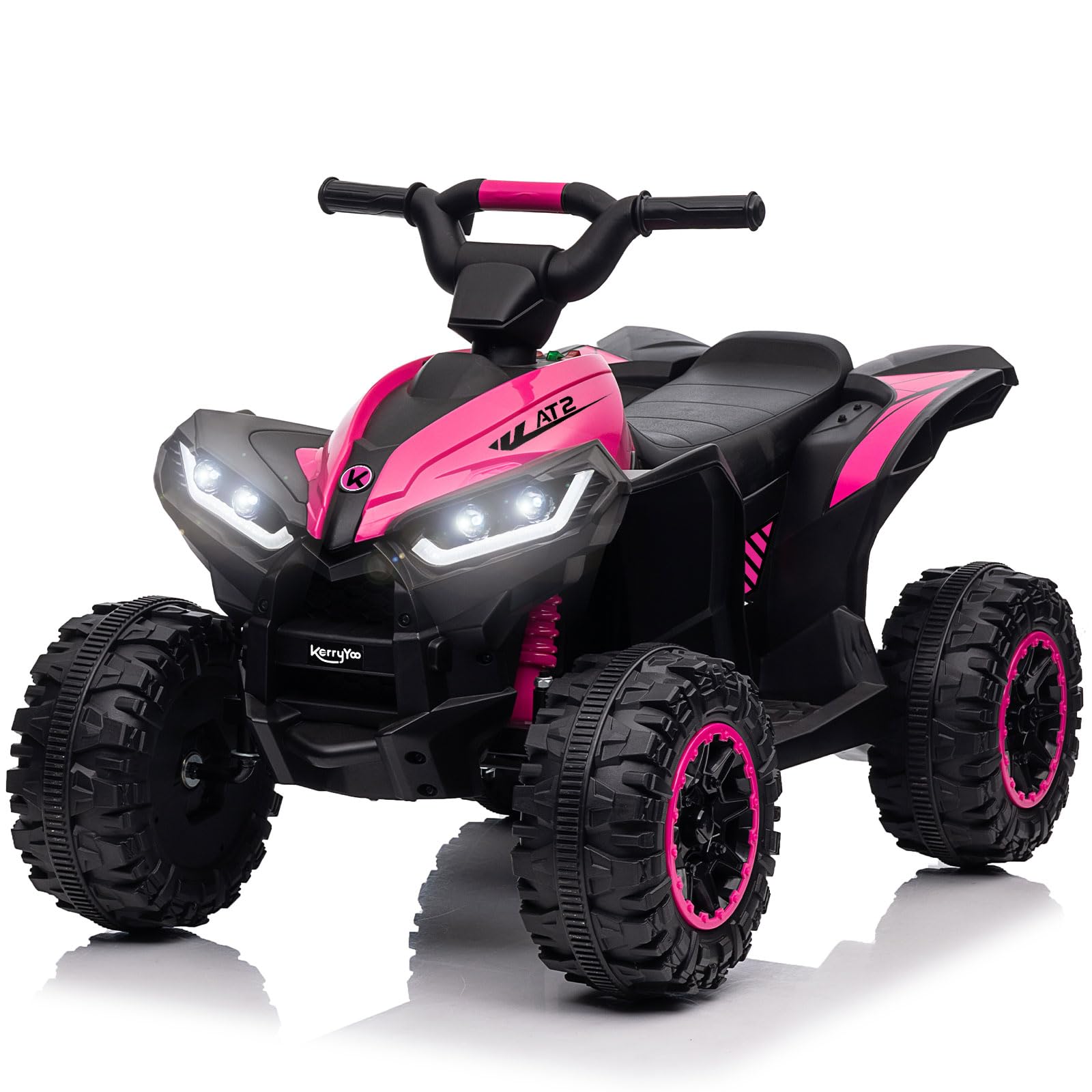KerryYoo AT2 Kids ATV,12V 4 Wheeler for Kids 3-6,Electric Toddler Ride On Toys,Remote Control, High/Low Speeds, LED Lights, Bluetooth, and Off-Road Tires - Pink