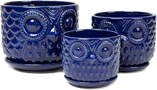 Miniatura 9 de Nattol Macetas de cerámica con platillos, modernas macetas redondas de cerámica con textura de rayas blancas, tamaño pequeño a mediano, juego de 3