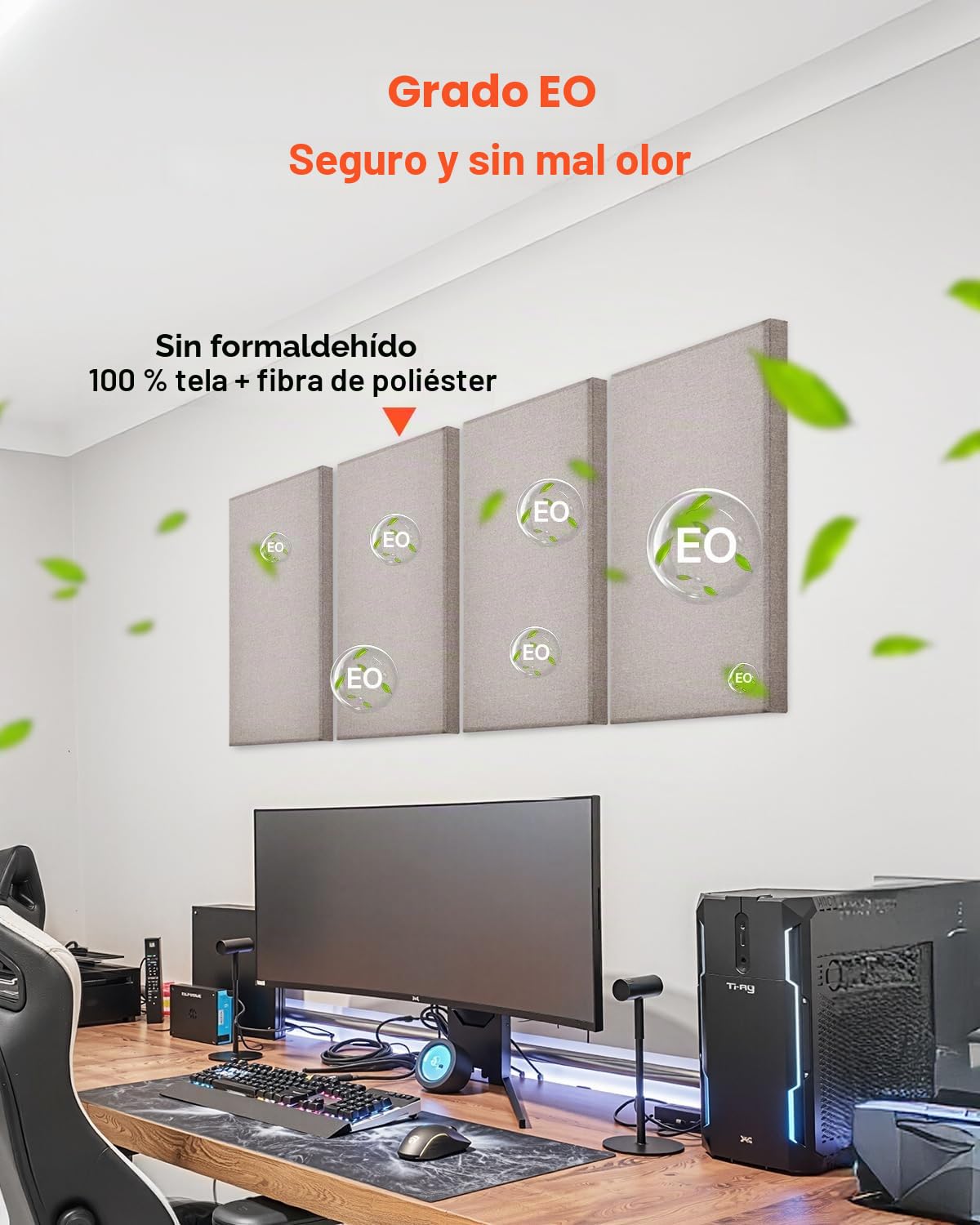 VEVOR Paneles Acústicos de Fibra de Vidrio, Paneles de Absorción de Sonido, Insonorizados Autoadhesivos, para Estudios, Oficinas, Cine en Casa, Salas de Reuniones, Camello, 600 x 300 x 50 mm, 4 uds
