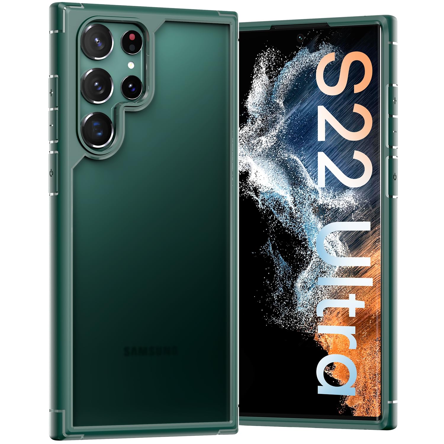 1+2 Pack Designed for Samsung Galaxy S22 Ultra Case, with 2 Pack Camera Lens Protector,Translucent Matte Hard Back [Military Grade Drop Tested] Protective Case for Galaxy S22 Ultra 5G, Green