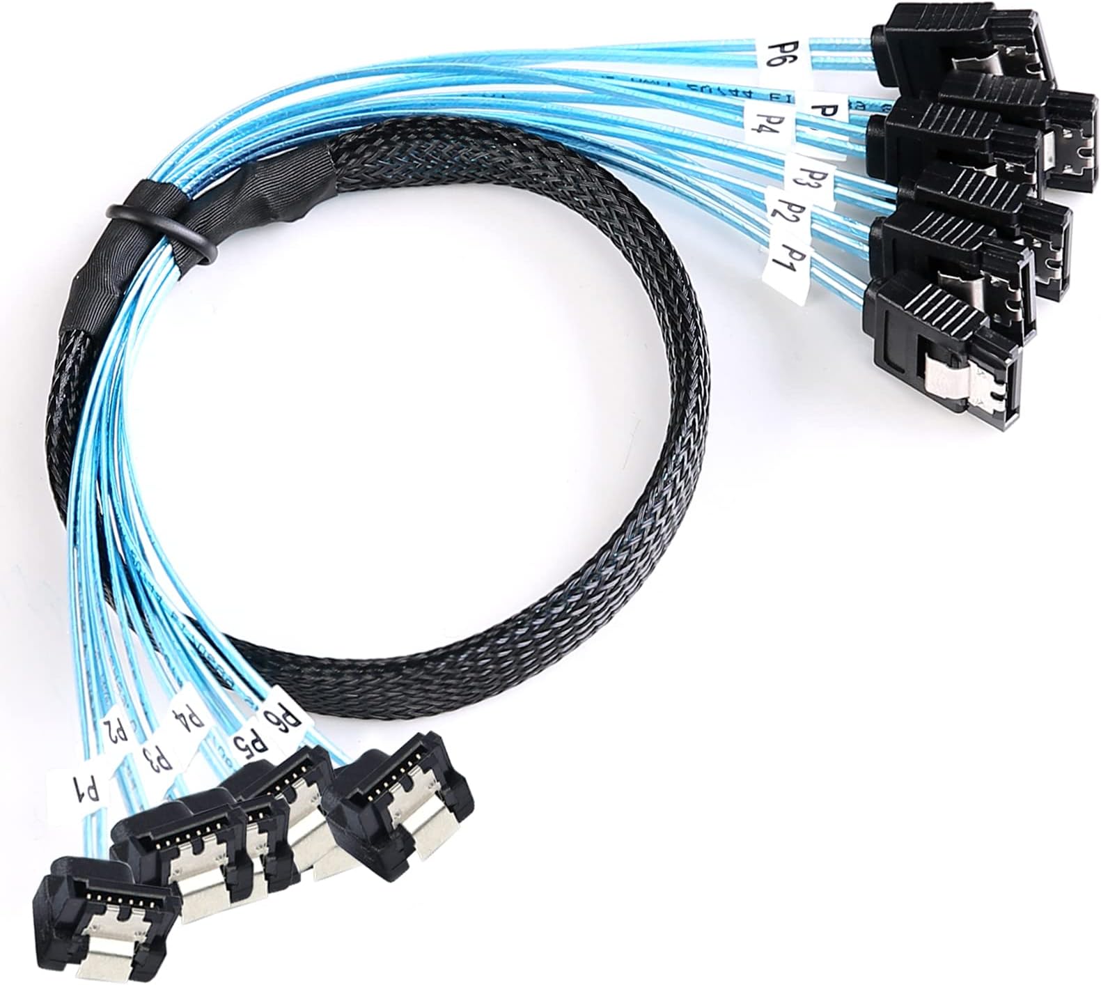 ADCAUDX SATA-III Cable: 0.5M 6Pcs/Set Thin 90-Degree SATA Cable Right-Angle to Straight 6Gbps Data Bundled for Server, Raid, SSD, HDD, CD, DVD Drives (1.6FT)