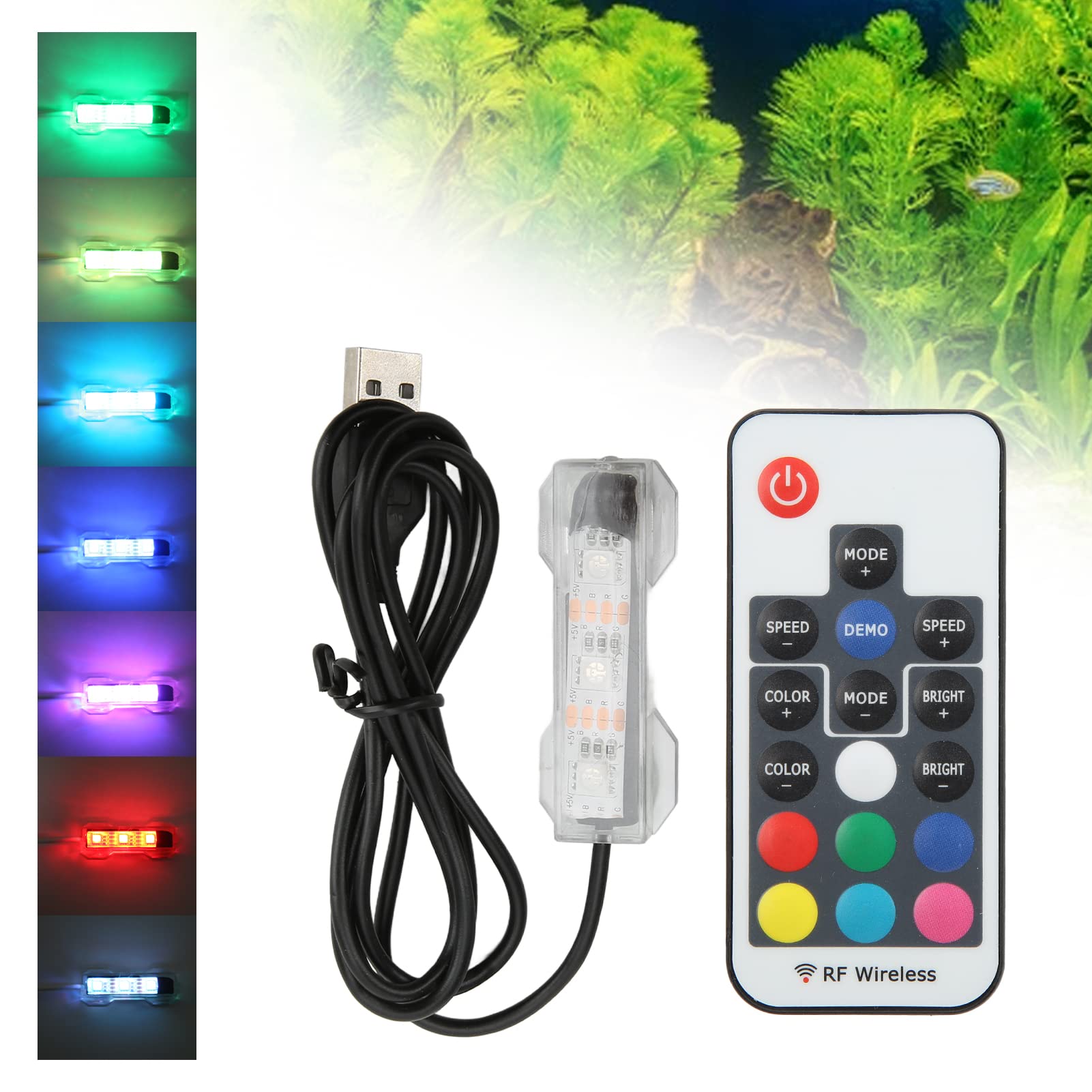 RGB Aquarium Light - Color Changing Fish Tank with Remote Control USB Charging Micro Landscape (Second Generation Black Wire Remote) - Image 3