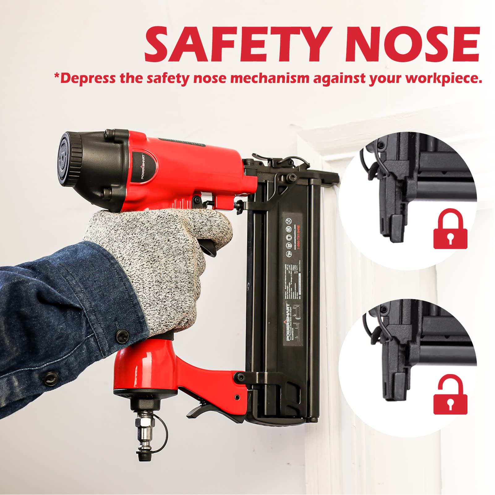 Powersmart 18Gauge Pneumatic Brad Nailer, 2 in 1 Nail Gun and Crown