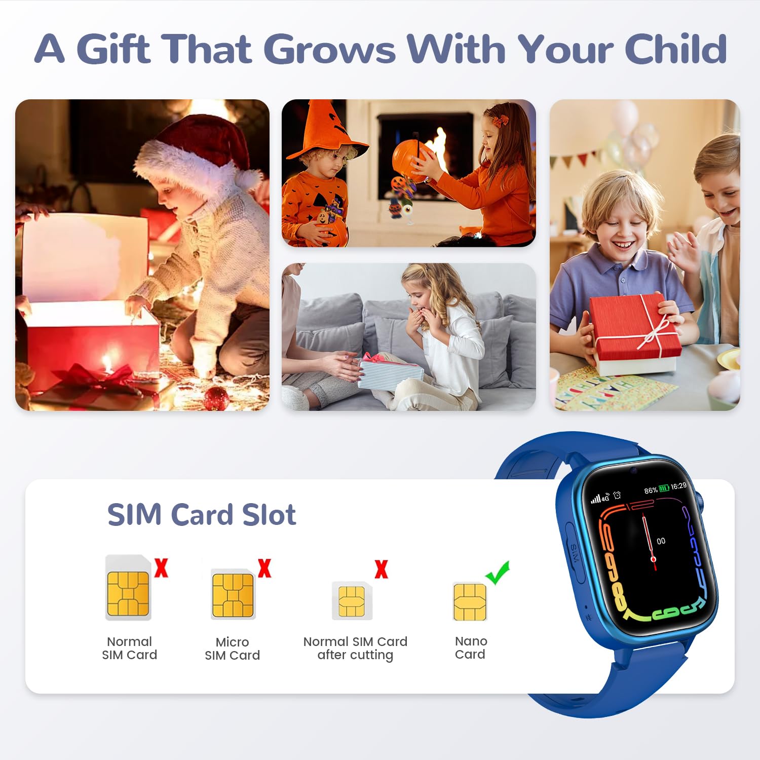Smartwatch Kinder mit GPS und Telefon, SOS, Schulmodus, Nachrichten, Schrittzähler, IP68 Wasserdicht, Puzzlespiele, Wecker, Kids Smart Watch mit Langanhaltender Video & Phone Call, Blau