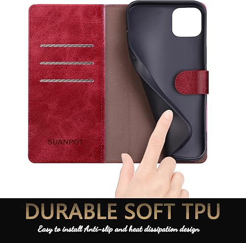 Miniatura 5 de SUANPOT Funda de piel tipo cartera para iPhone 11 Pro Max de 6.5 pulgadas con bloqueo RFID, soporte para tarjetas de crédito, funda de teléfono con