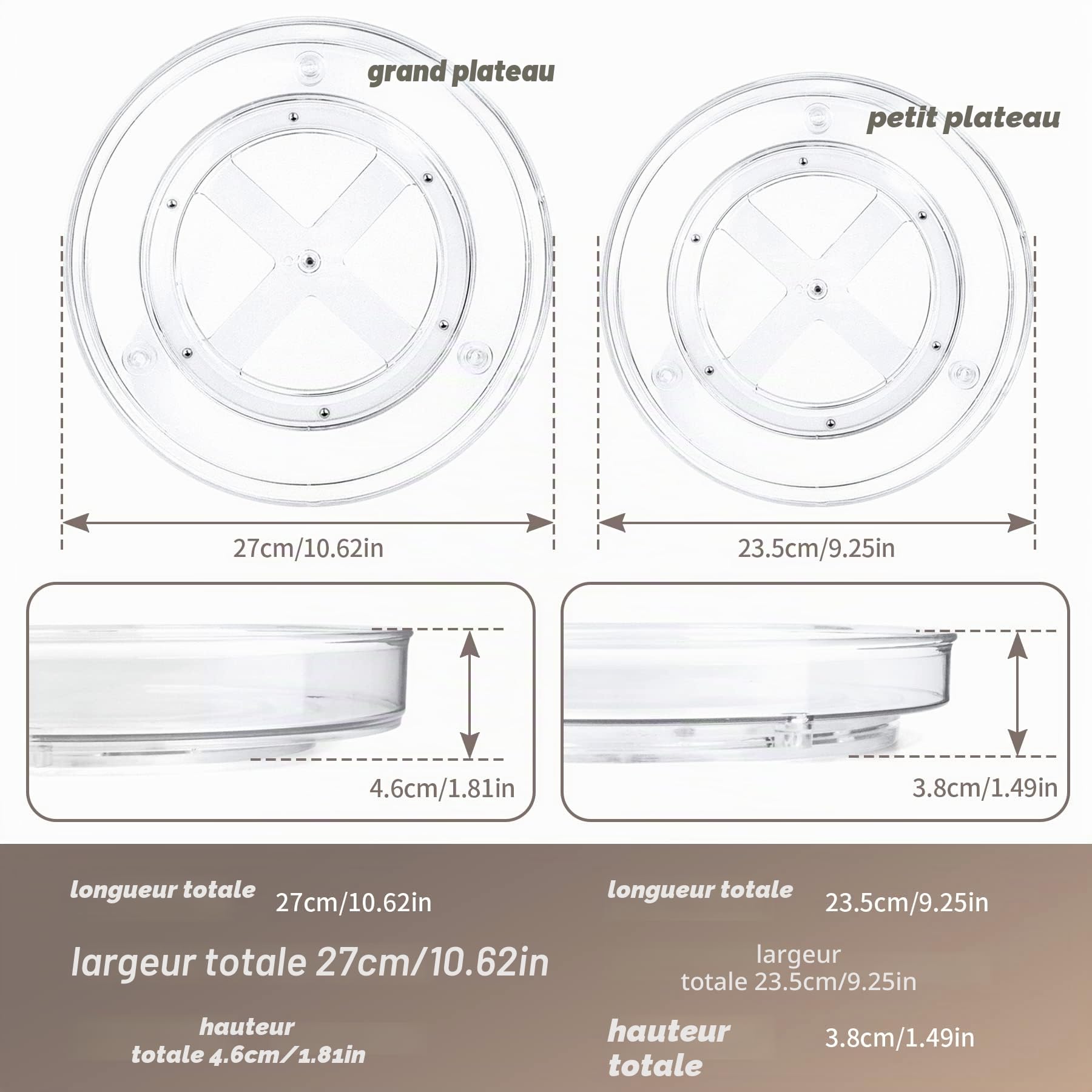 Spesh Lot de 2 Lazy Susan Plateau Tournante de Cuisine Plateaux de Rangement Rotatifs à 360° pour Cuisine et Salle de Bain(27 X 4,6 cm)