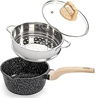 Vista 1 de Jucoan 2 Quart Nonstick Saucepan with Lid & Steamer Basket, Small Nonstick Saucepan Cooking Steamer Pot with Pour Spout, Induction Safe, Non Toxic