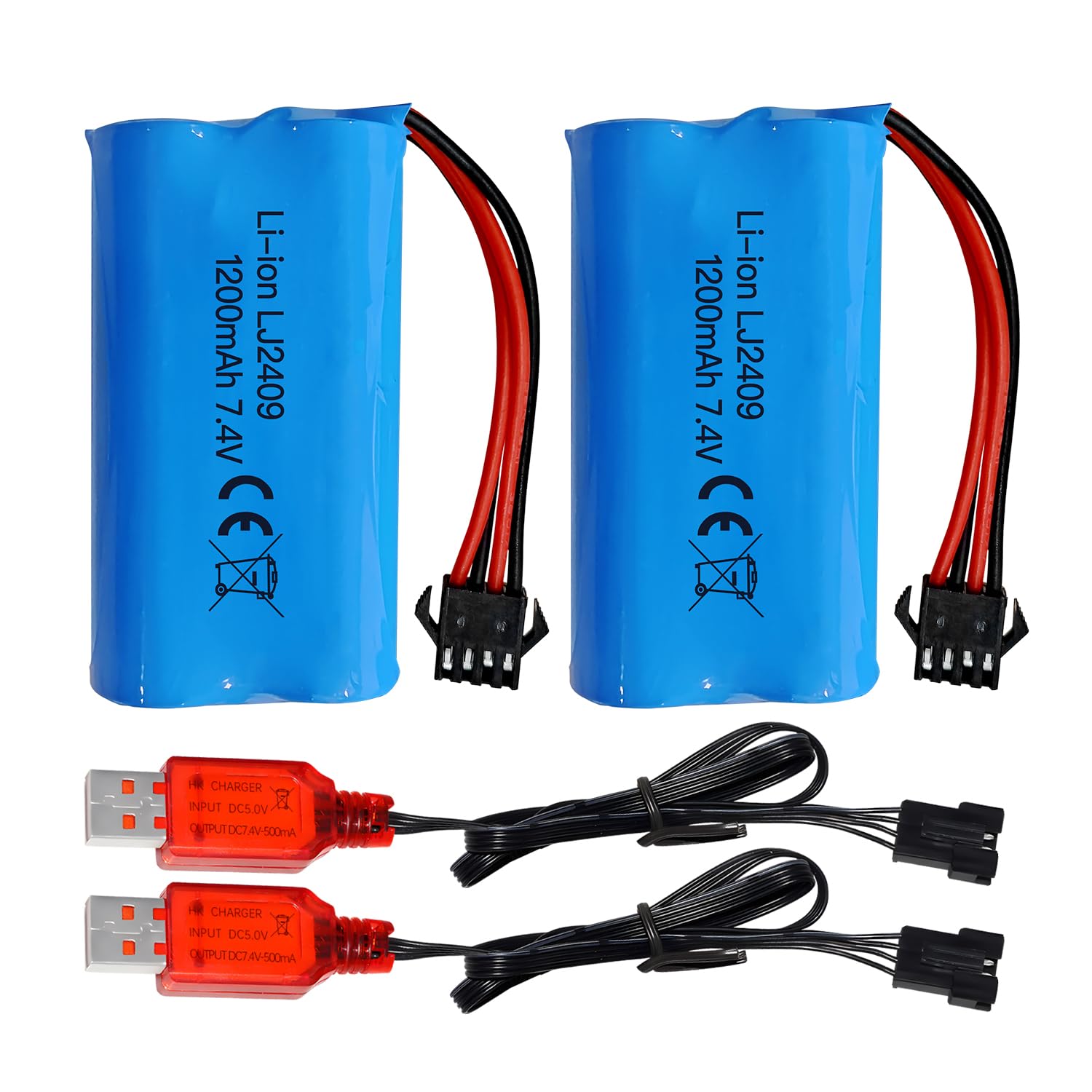 SZAJOR 18650 Batteria agli ioni di Litio 7.4V 1200mAh Batteria Ricaricabile Batteria RC per modellismo Auto Aereo Robot Giocattolo con Spina SM a 3 Pin