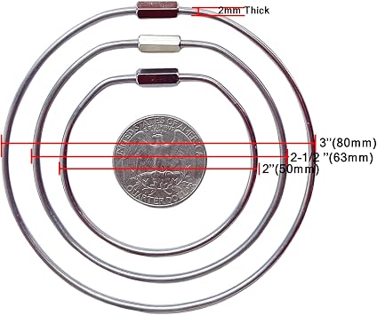 6 Pack Threaded Locking Key Rings Purse Charms(Diameter 2'')