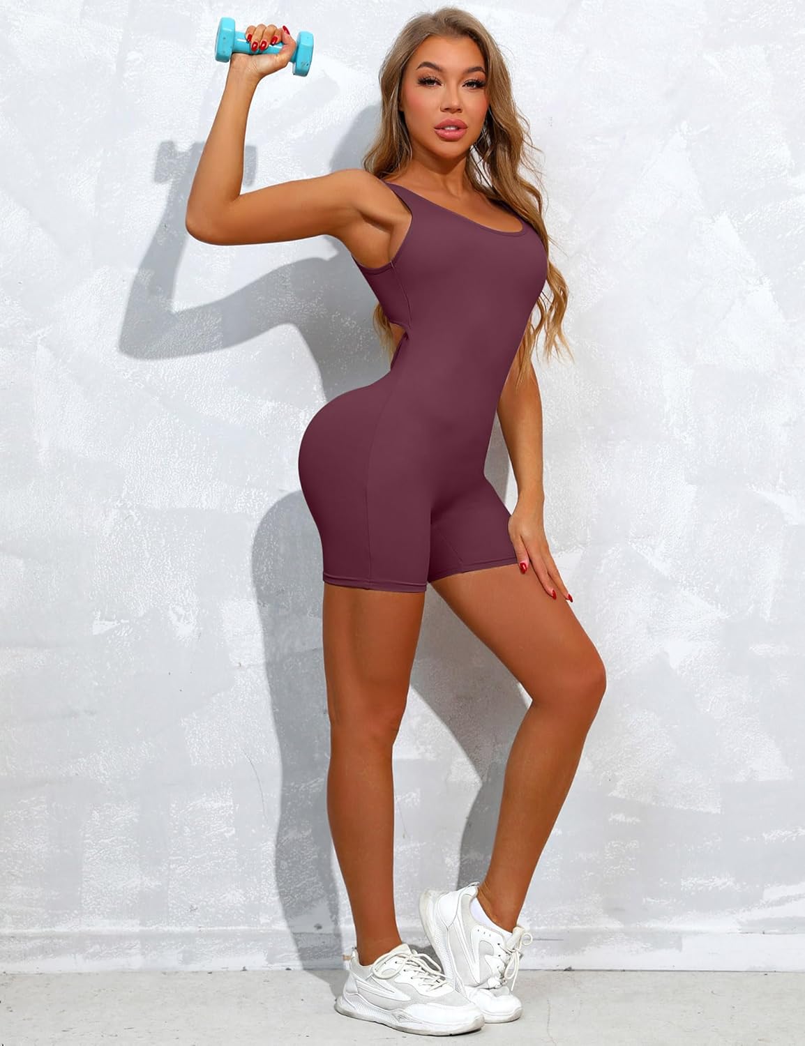 OVESPORT Women Jumpsuits Sexy Backless One Piece Romper Control V Back Scrunch Shorts Sleeveless Tummy Bodycon Jumpsuit - Image 2