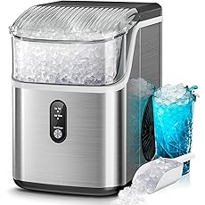 Kismile Nugget Ice Makers Countertop, 45lbs/Day Pebble Ice Maker Machine with 24-Hour Timer, Self-Cleaning Sonic ice Maker with Ice Scoop and Ice Basket for Home & Kitchen (Stainless Steels Black)