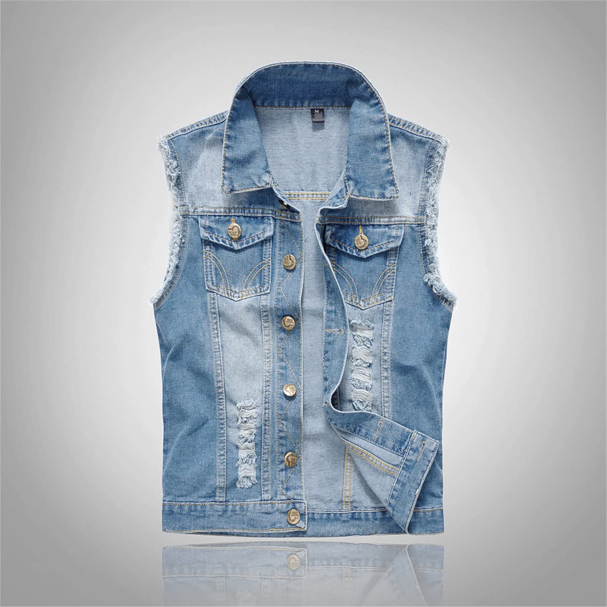 Gilet in denim da donna senza maniche casual gilet primavera denim giacca strappata slim giacca denim gilet, R011, 5XL