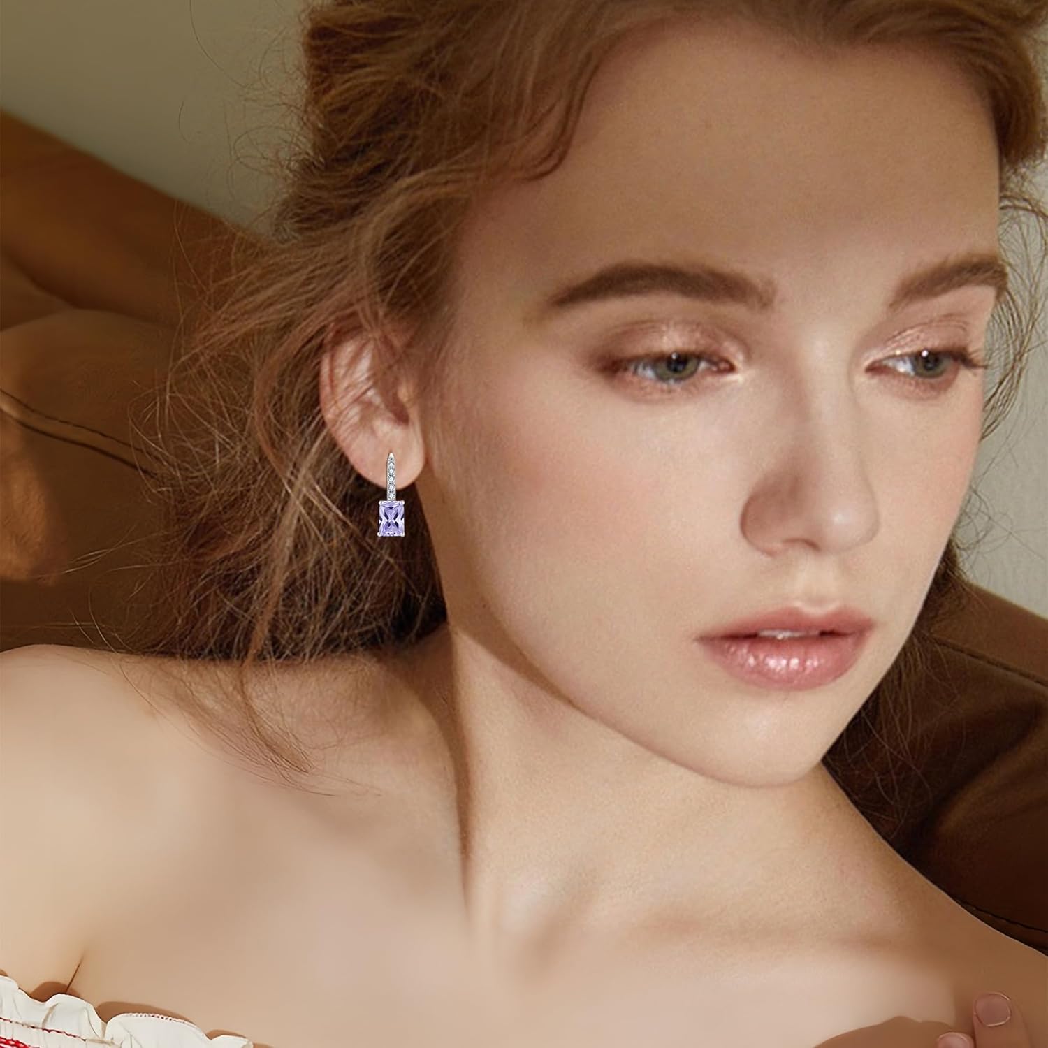 FJ Princess Cut Dangle Drop Earrings 925 Sterling Silver Leverback Square Solitaire Earrings Birthstone Jewelry for Women - Image 3